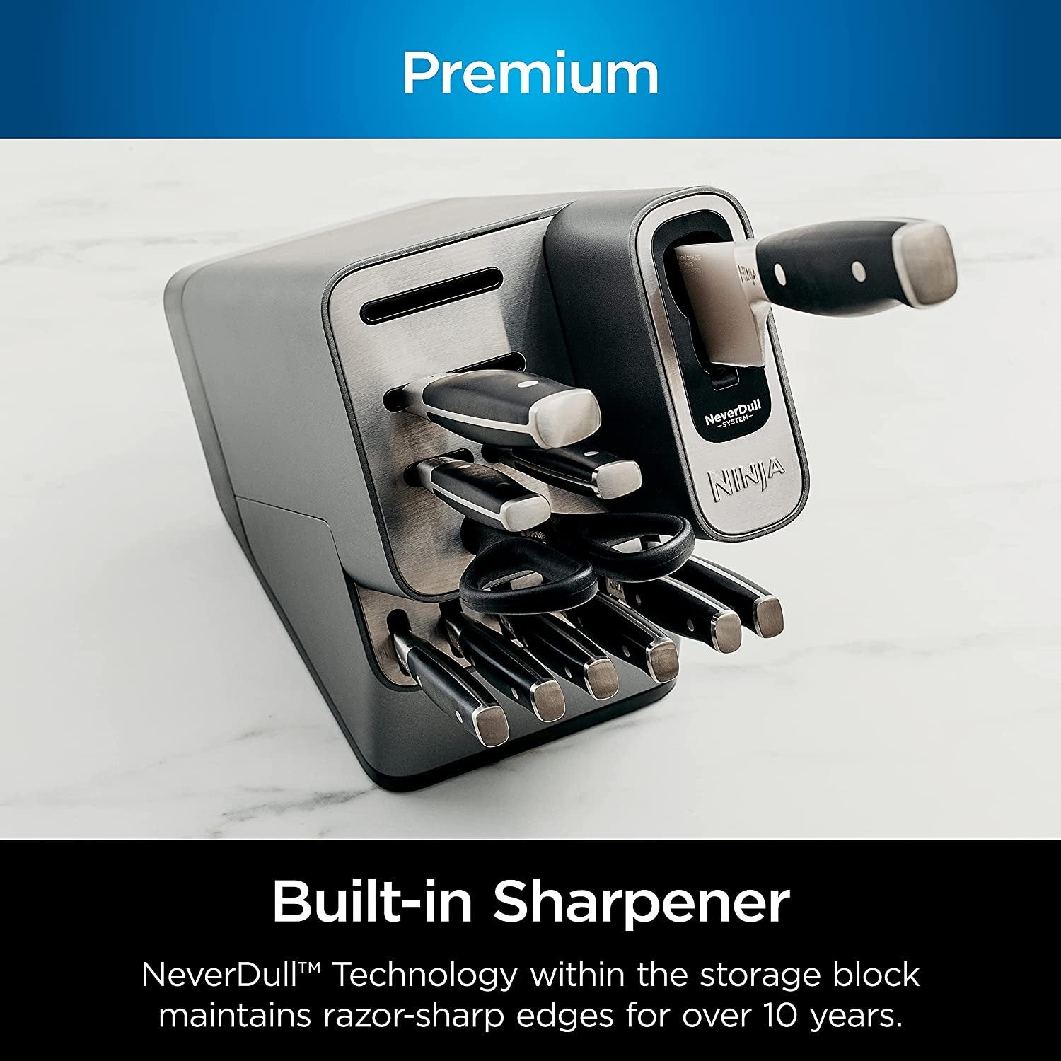 K32017 17 Piece Premium Knife System Block Set with Built-in Sharpener, Stainless Steel/Black - Image 2