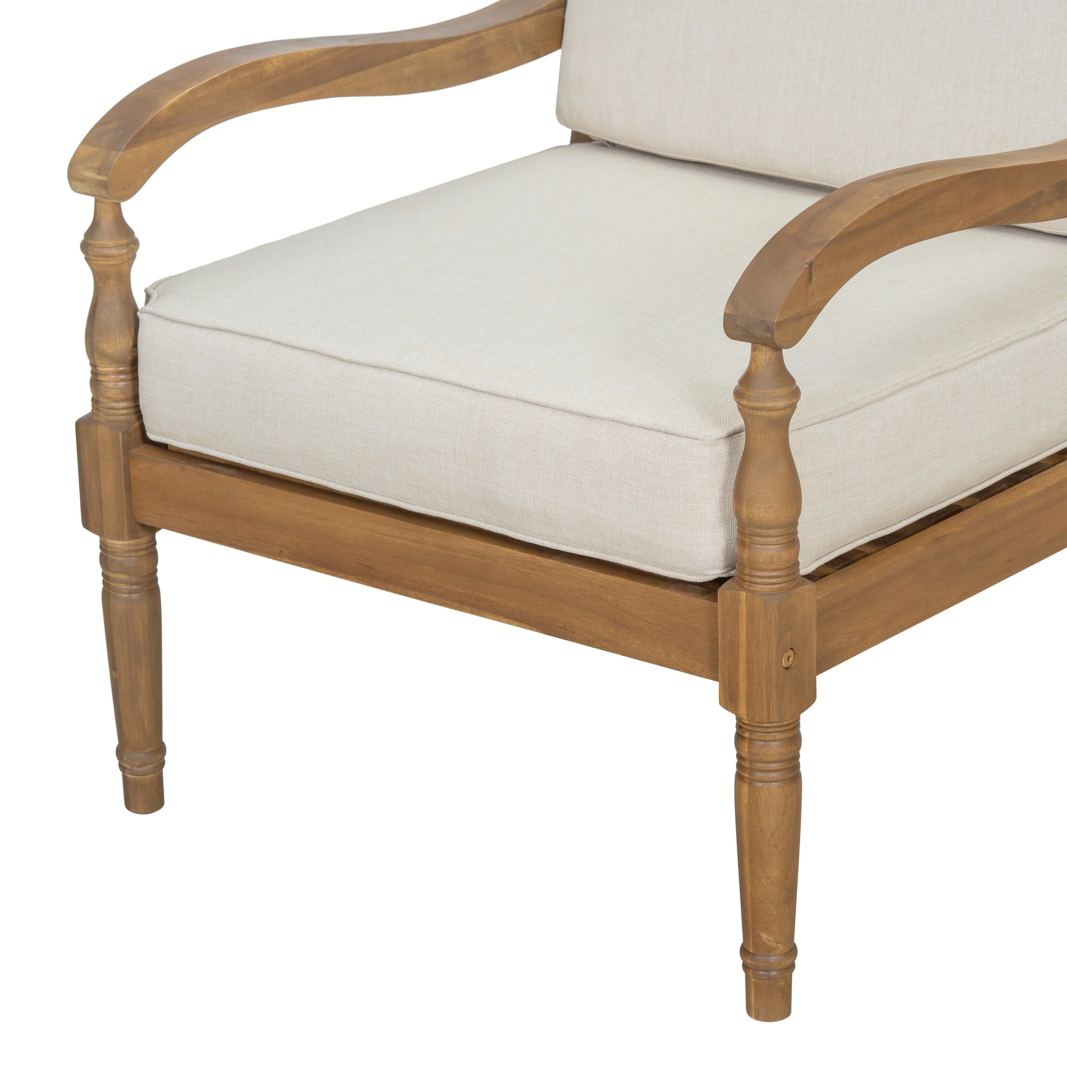 Christopher Knight Home Classic Carved Outdoor Lounge Chair with Cushions, Solid Wood Frame, Beige - Image 10