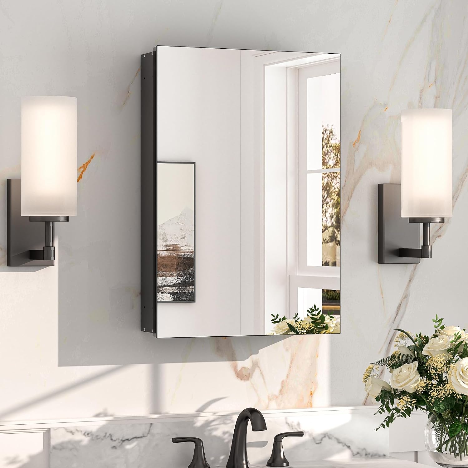 Black Medicine Cabinet with Mirror 20" x 26", Lightweight Aluminum - Image 10
