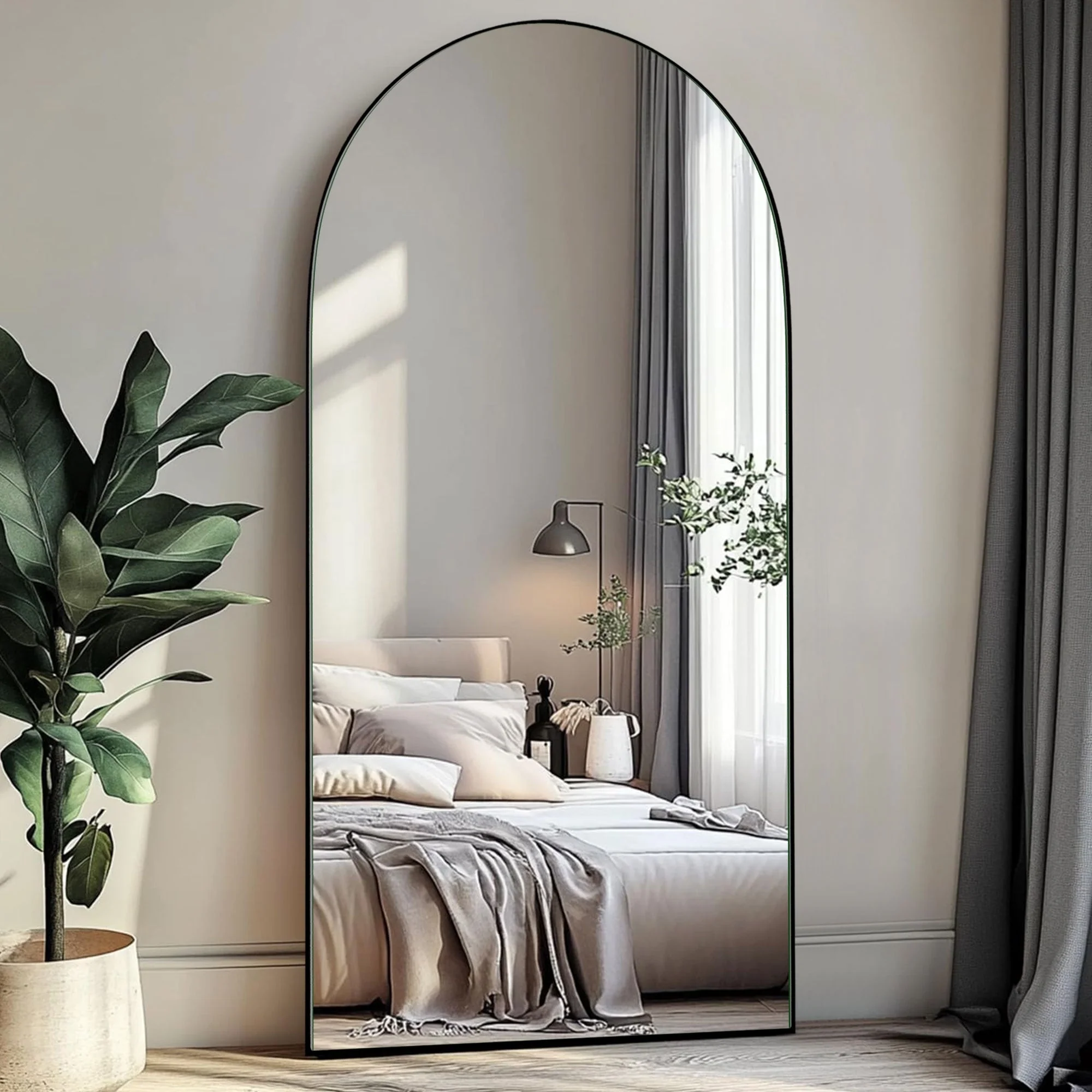 Arched Full Length Wood Floor Mirror, Full Body Standing and Wall Mounted Mirror for Bedroom, Living Room and Home Decor - Image 32