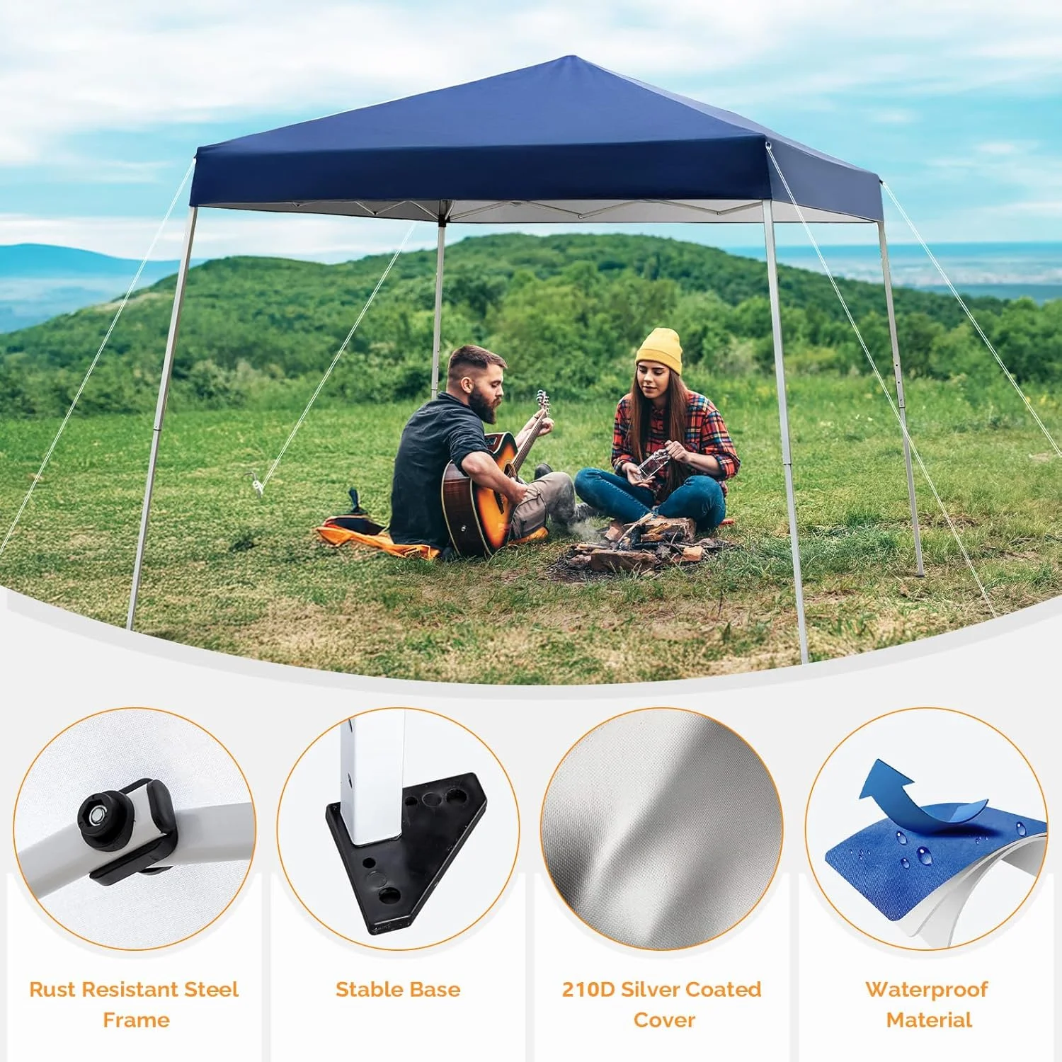 6x6 ft Pop Up Canopy Tent, Outdoor Foldable Portable Canopy for Camping, Patio, Easy Up Gazebo with Carry Bag Slant Legs - Image 5