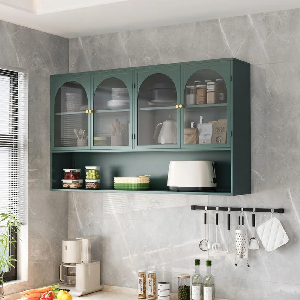 Dasun 47.25" Four-door Glass Wall Cabinet Storage, Wall-mounted, Suitable for Kitchen, Living Room, Bathroom(Black) - Image 6