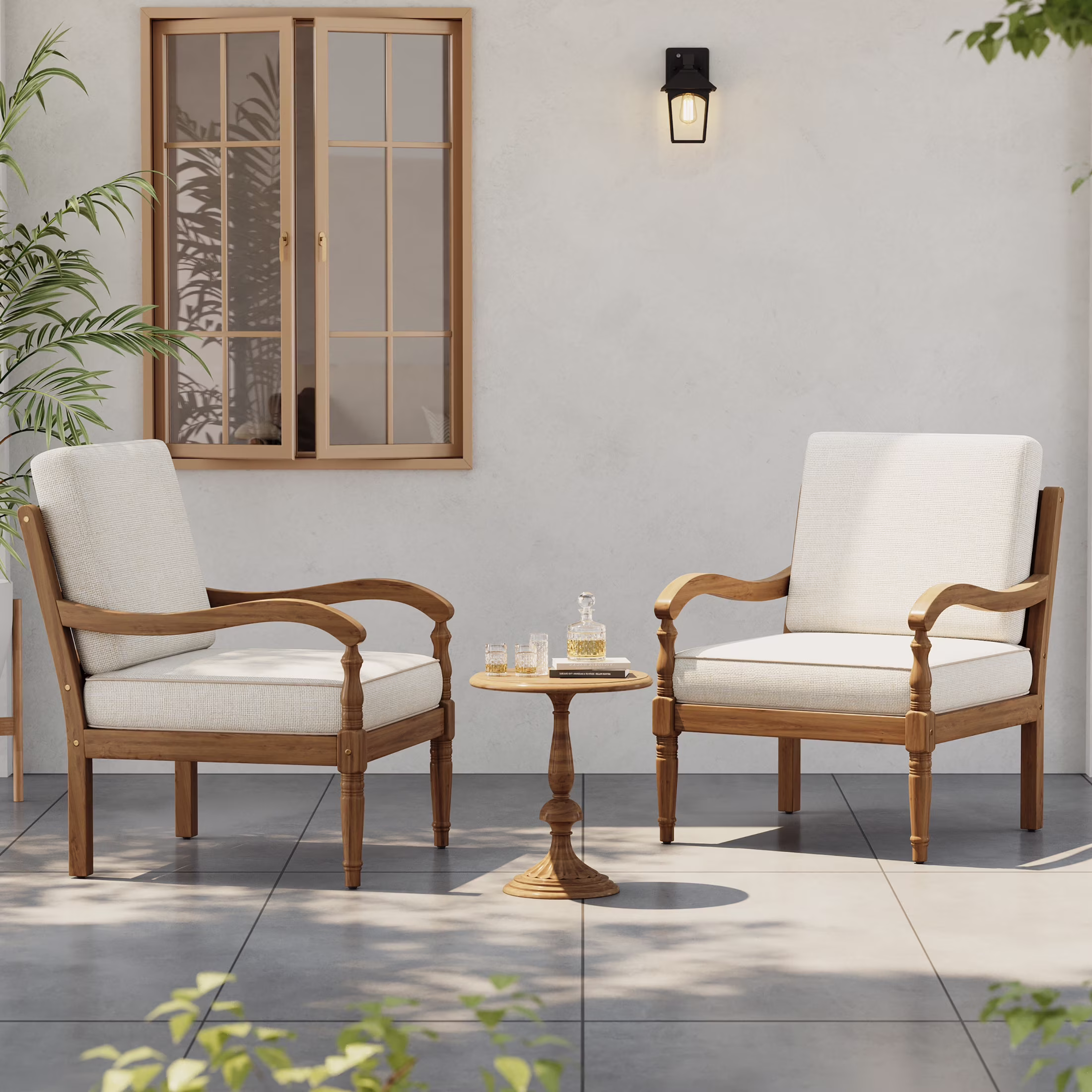 Christopher Knight Home Classic Carved Outdoor Lounge Chair with Cushions, Solid Wood Frame, Beige - Image 3