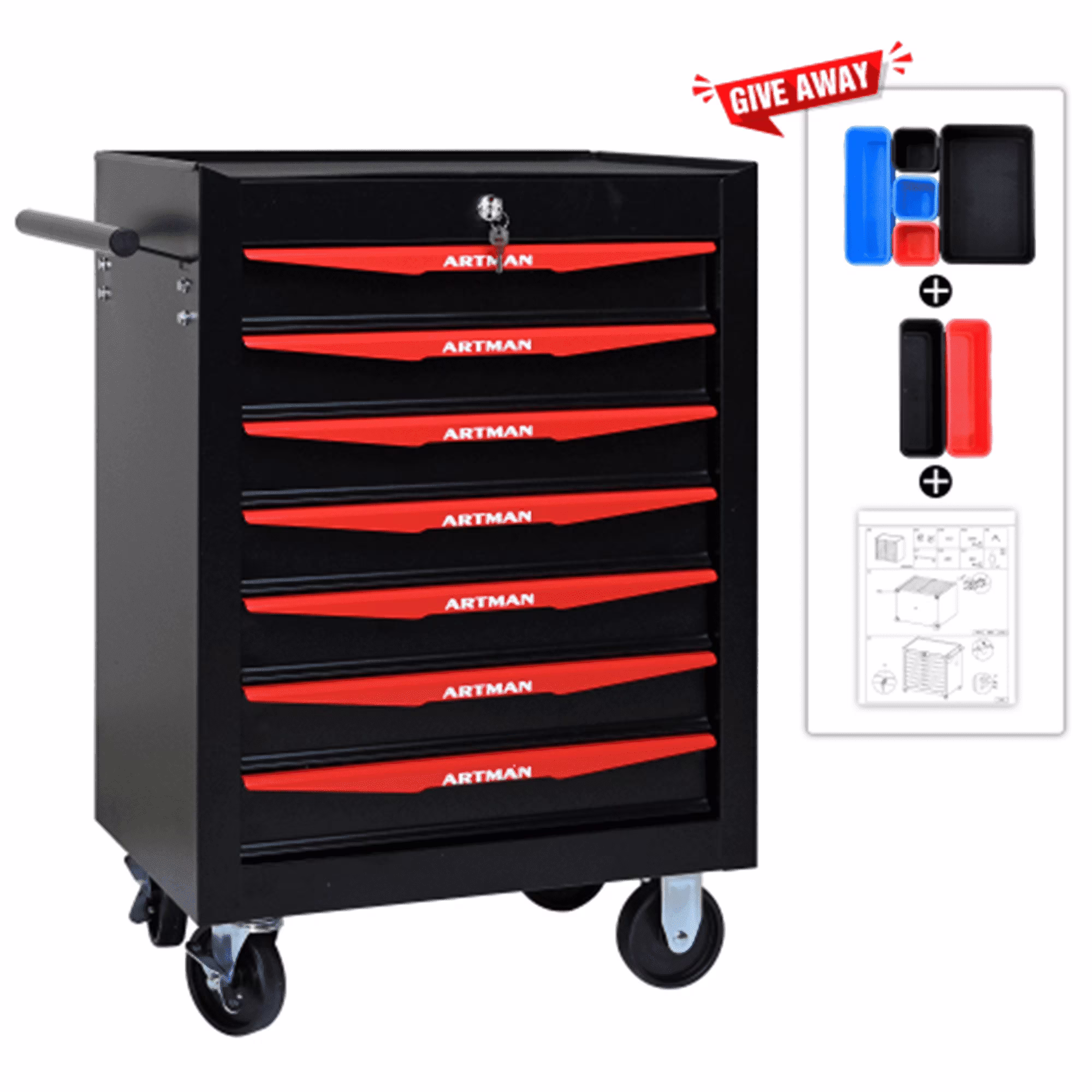 ARTMAN 20" 5-Drawer Rolling Metal Tool Chest Cabinet,Steel Tool Storage Box Organizer for Garage Workshop Warehouse - Image 5