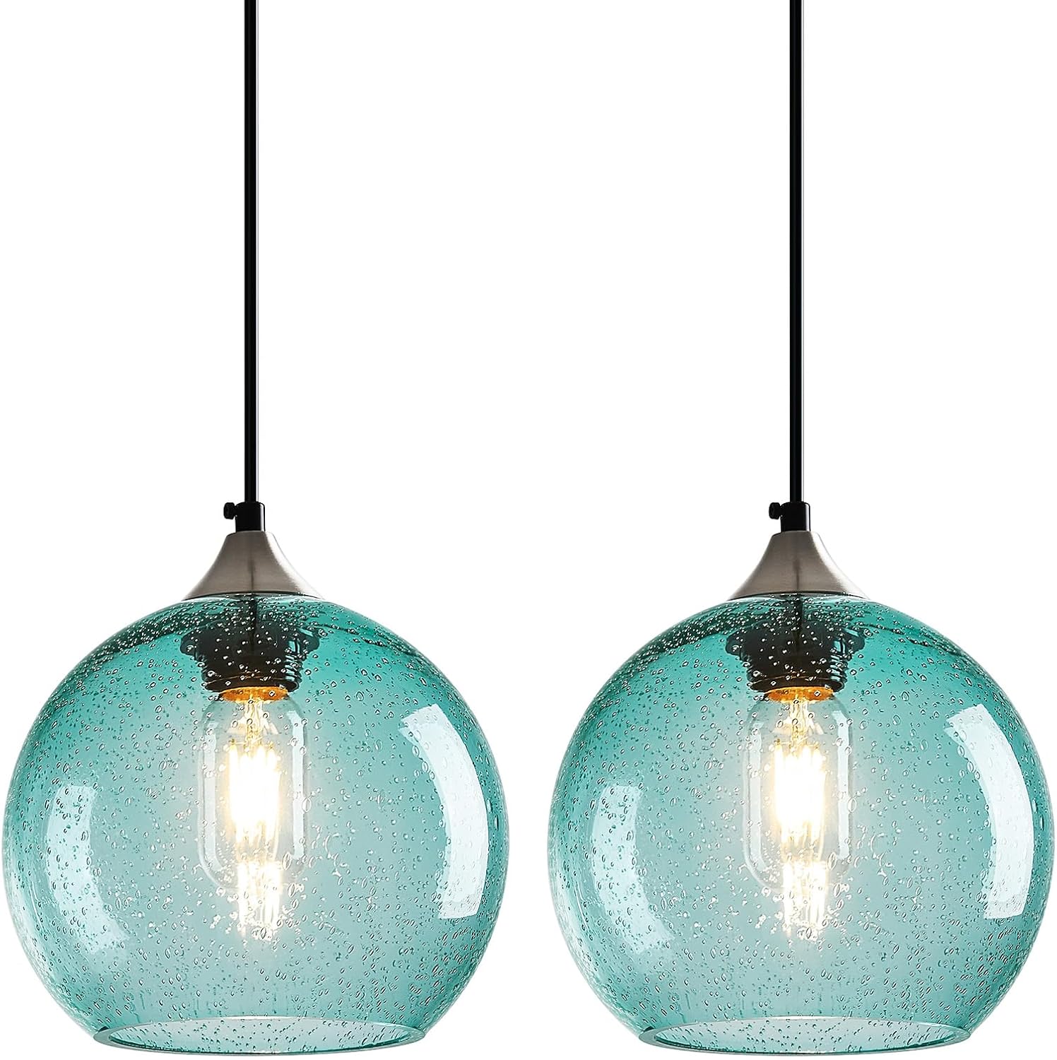 Amber Pendant Lights Kitchen Island 3 Pack, 5.9 in Seeded Glass Globe - Image 20