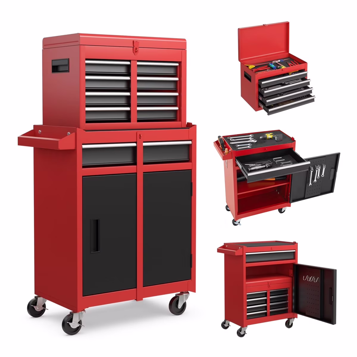 Rolling Tool Chest with 5 Drawers and Detachable Top Box Heavy Duty Steel Construction Lockable Wheels for Garage Workshop Storage Organization - Image 3