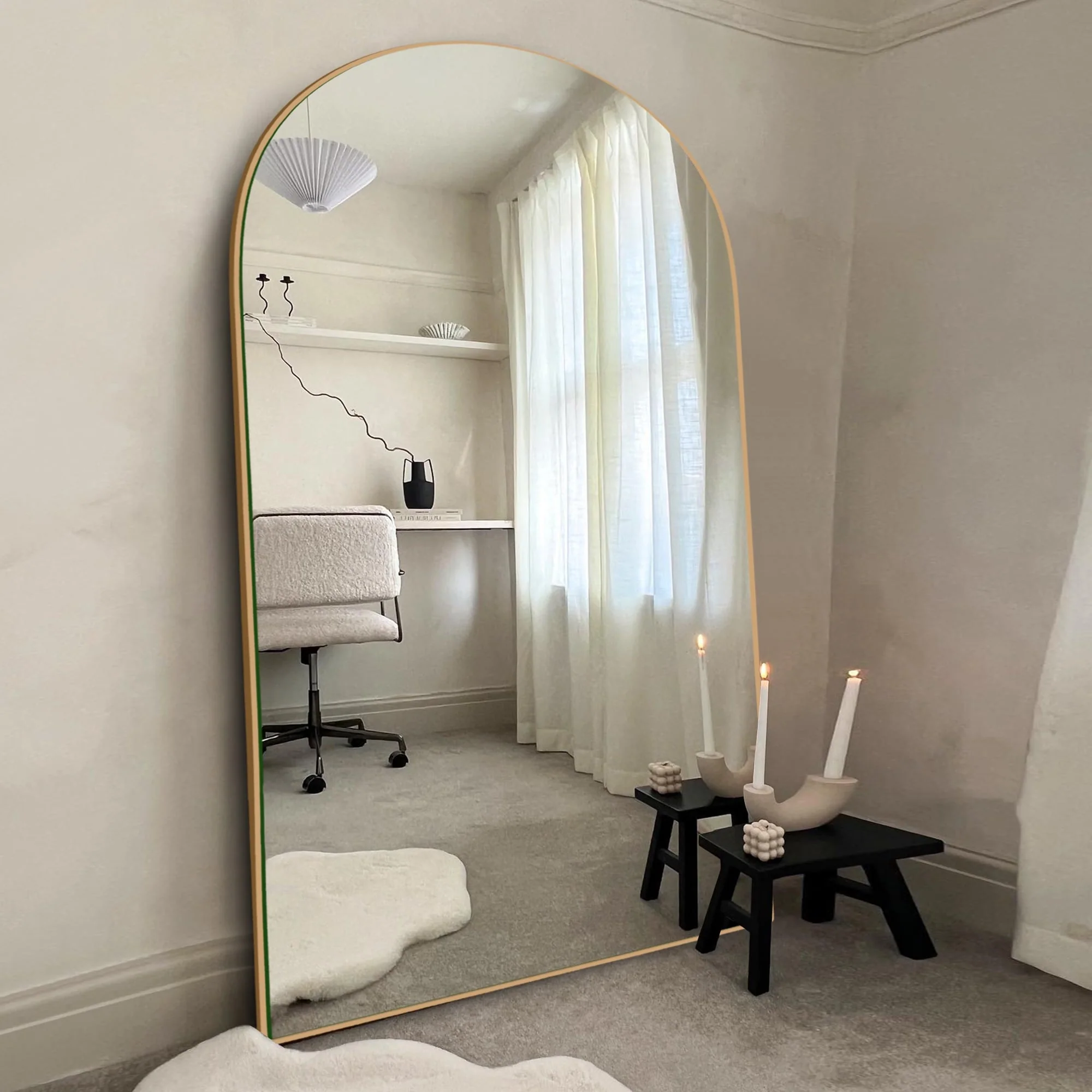 Arched Full Length Wood Floor Mirror, Full Body Standing and Wall Mounted Mirror for Bedroom, Living Room and Home Decor - Image 46