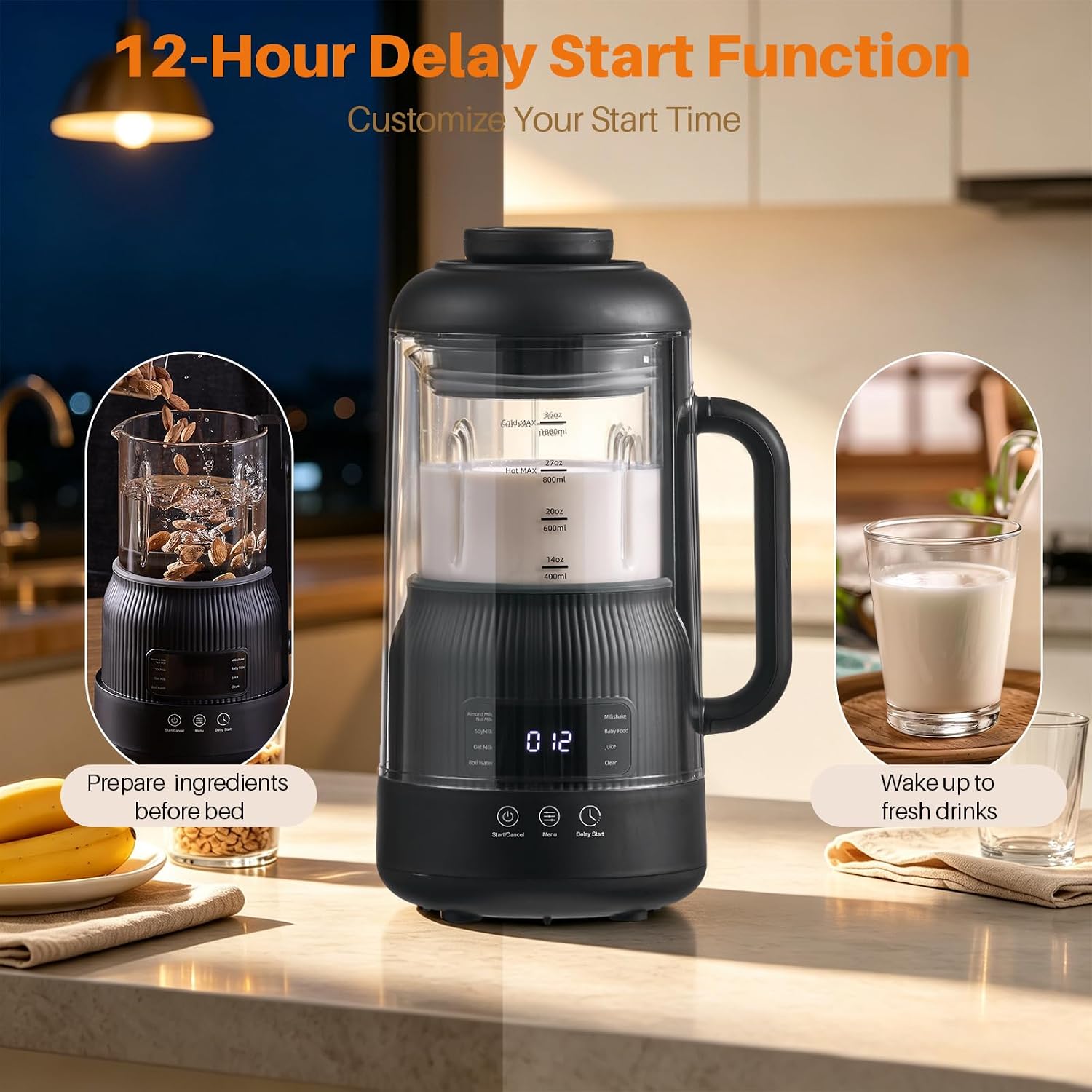 8-in-1 Nut Milk Maker with Silent Shield 12H Delay Start/Keep Warm 35oz - Image 6