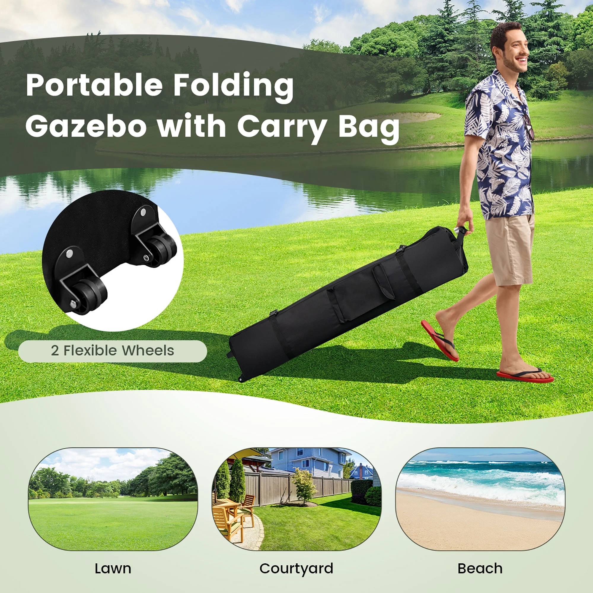 Costway 13x13ft Pop-up Instant Canopy Tent Mesh Sidewall UV50+ Adjust Outdoor Patio Khaki - Image 19
