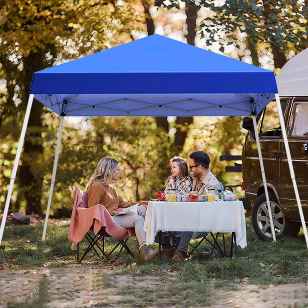 Canopy Tent, 10X10 FT Outdoor Pop Up Canopy Slant Legs Gazebo Shelter for Patio Deck Garden and Beach - 8X8 Canopy Top (Blue) - Image 4