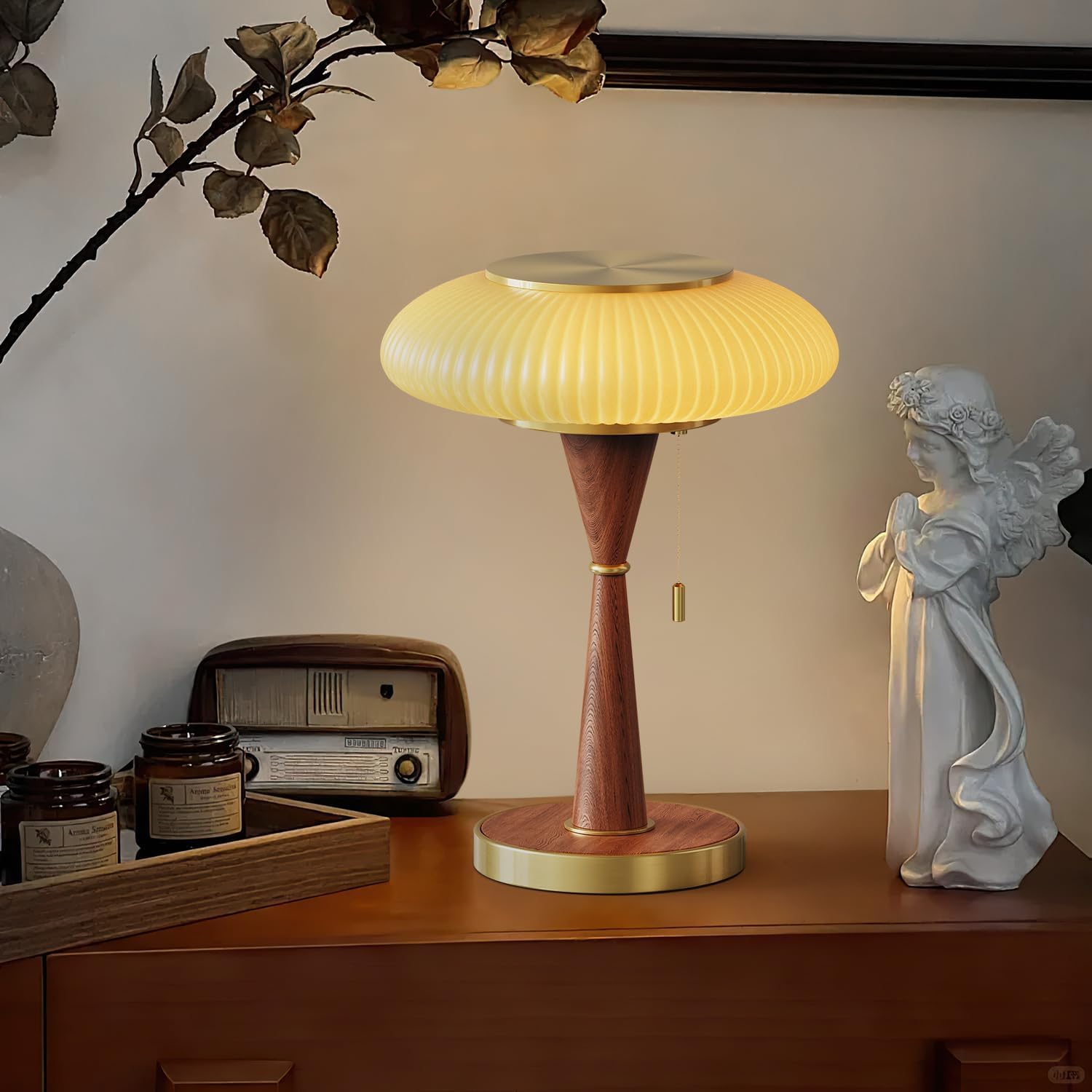 Mushroom Lamp Table Lamp for Bedroom,Desk Bedside Small Lamps for Living Room Night Stands,Mushroom Decor Cute Mini Modern Mid Century Lamps,Aesthetic Home Living Room Decor (Gold+ Yellow Shade) - Image 2