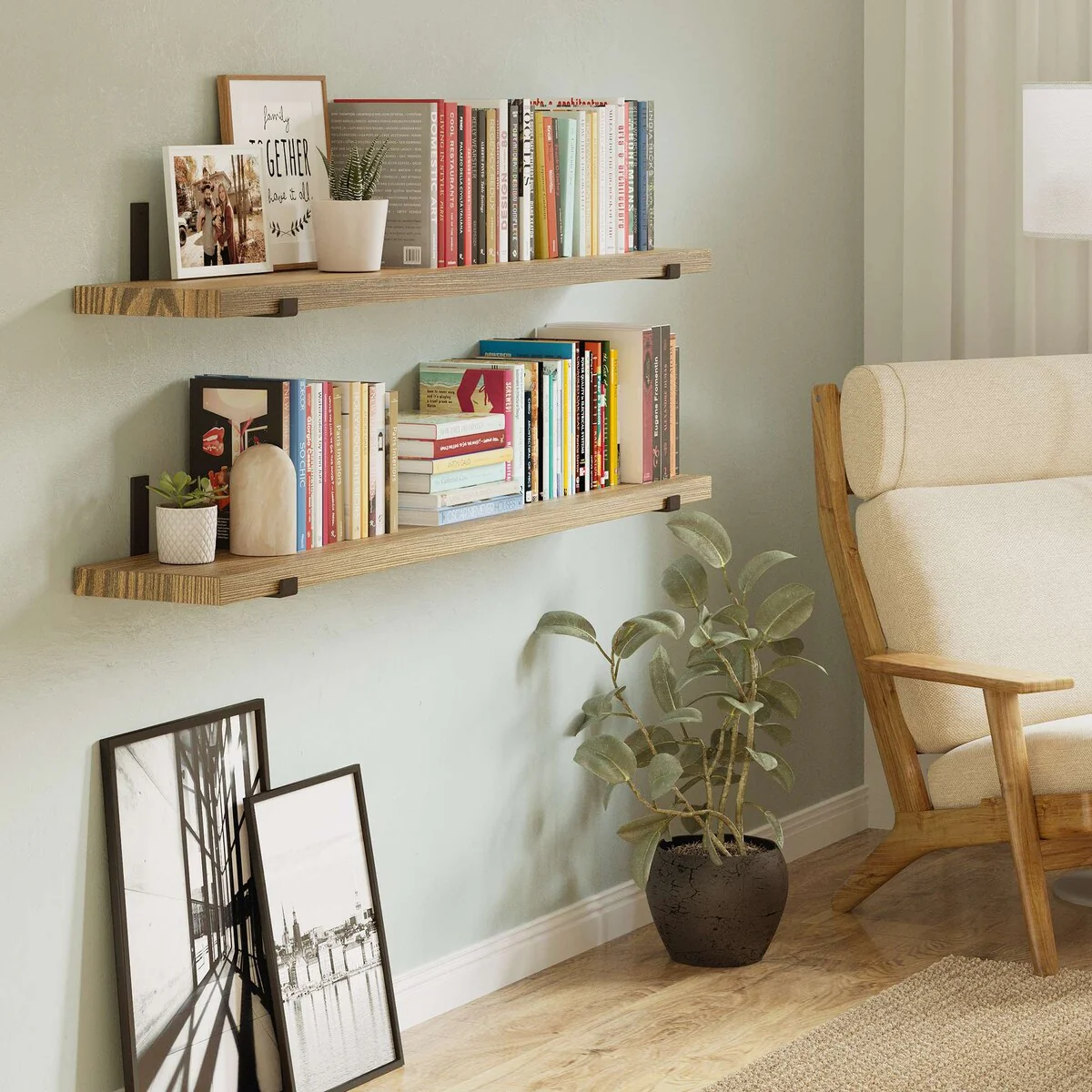 60 Inch Floating Wall Shelf, 9.25" Deep Wall Mounted Storage Shelf for Living Room, Bedroom and Home Decor - Image 3