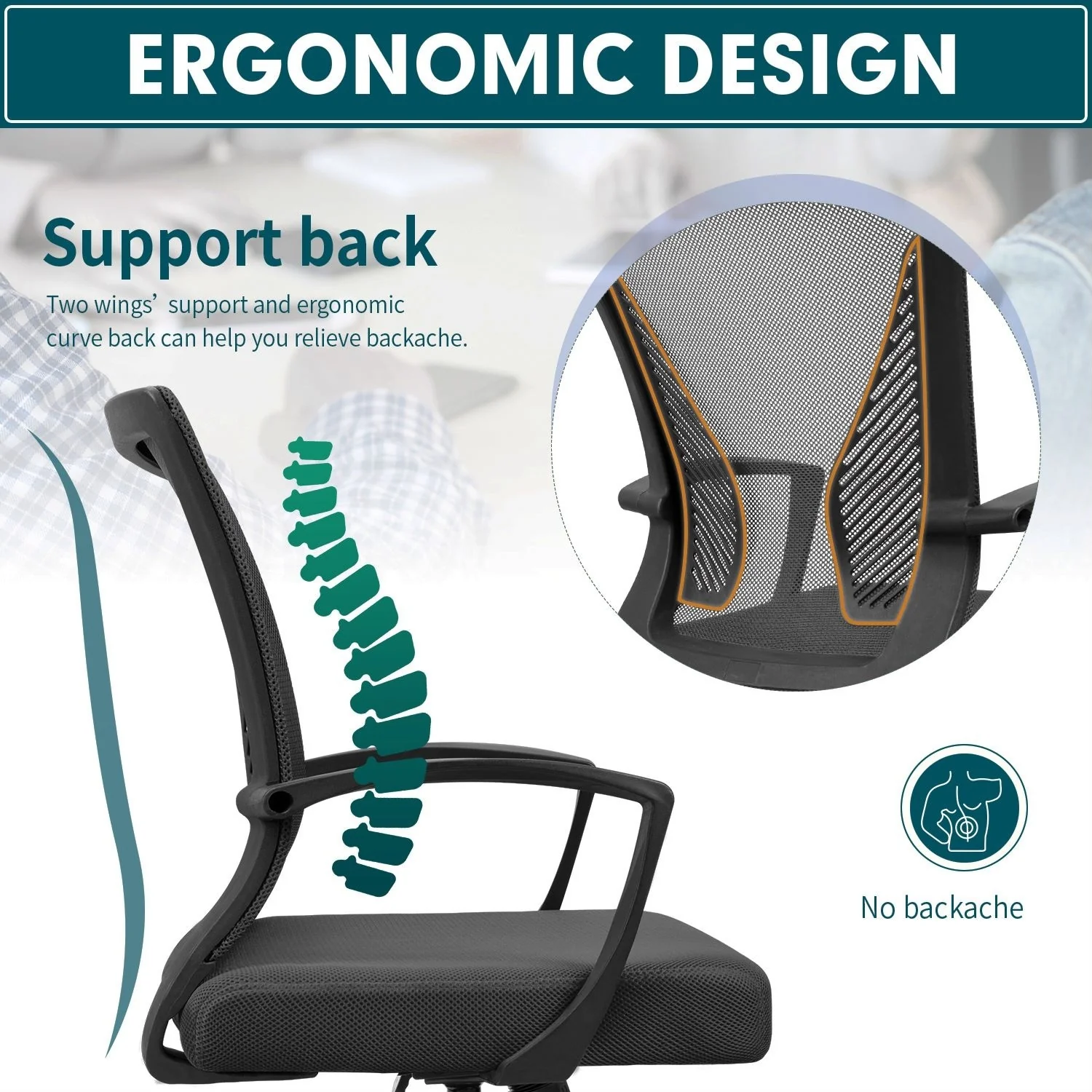 Ergonomic Mesh Office Chair with Lumbar Support, Breathable Computer Desk Chair - Image 7