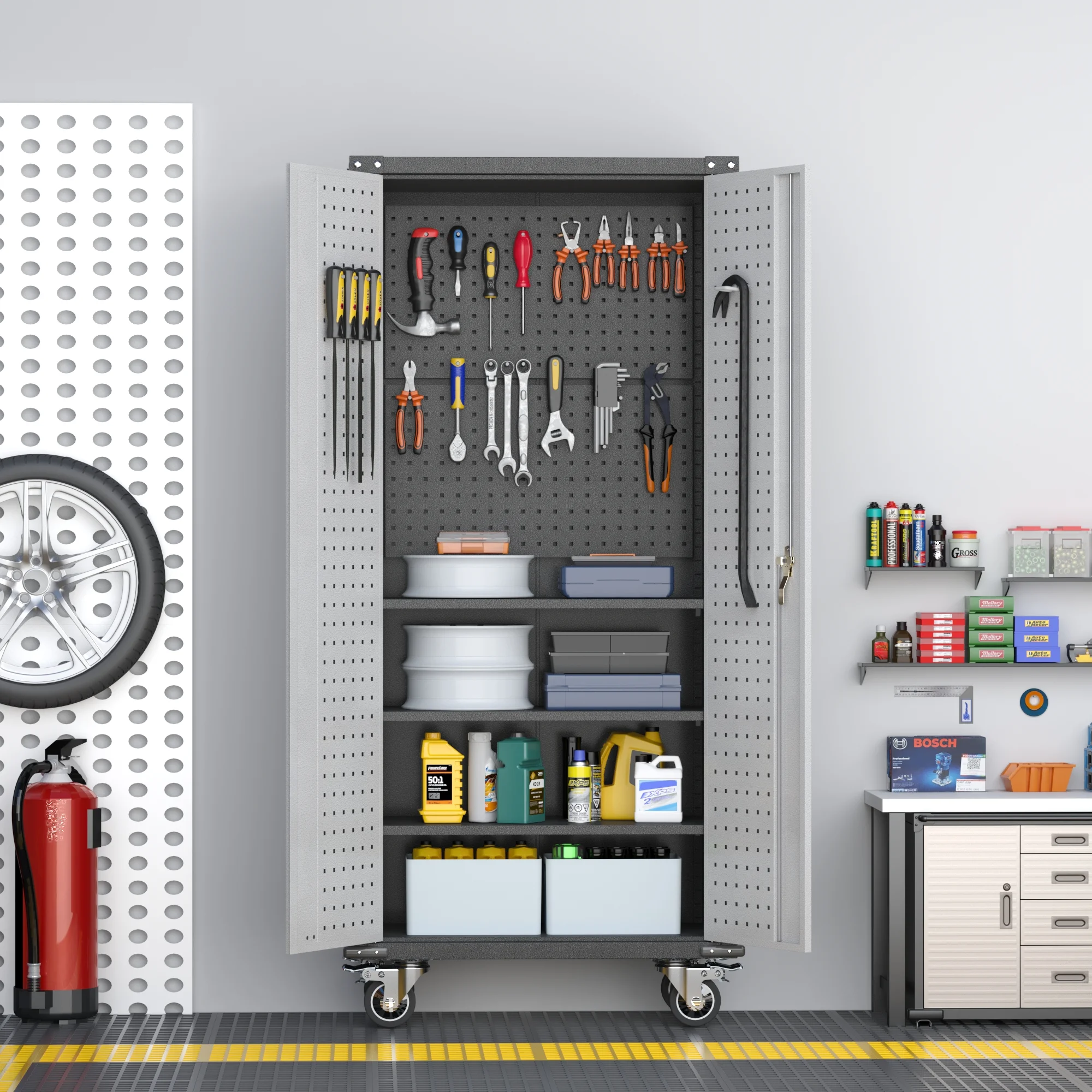 SUPEER 71" Metal Storage Cabinets with Wheels and Pegboards, Industrial Cabinet with 2 Drawers and 2 Adjustable Shelves,, Assembly Required - Image 45