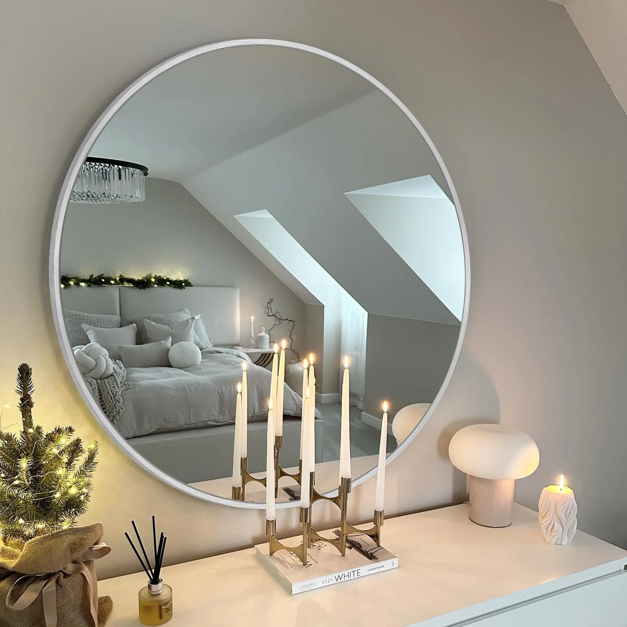 Modern Round Bathroom Vanity Mirror, Wall Mounted Circular Mirror for Bathroom, Bedroom and Home Decor - Image 26