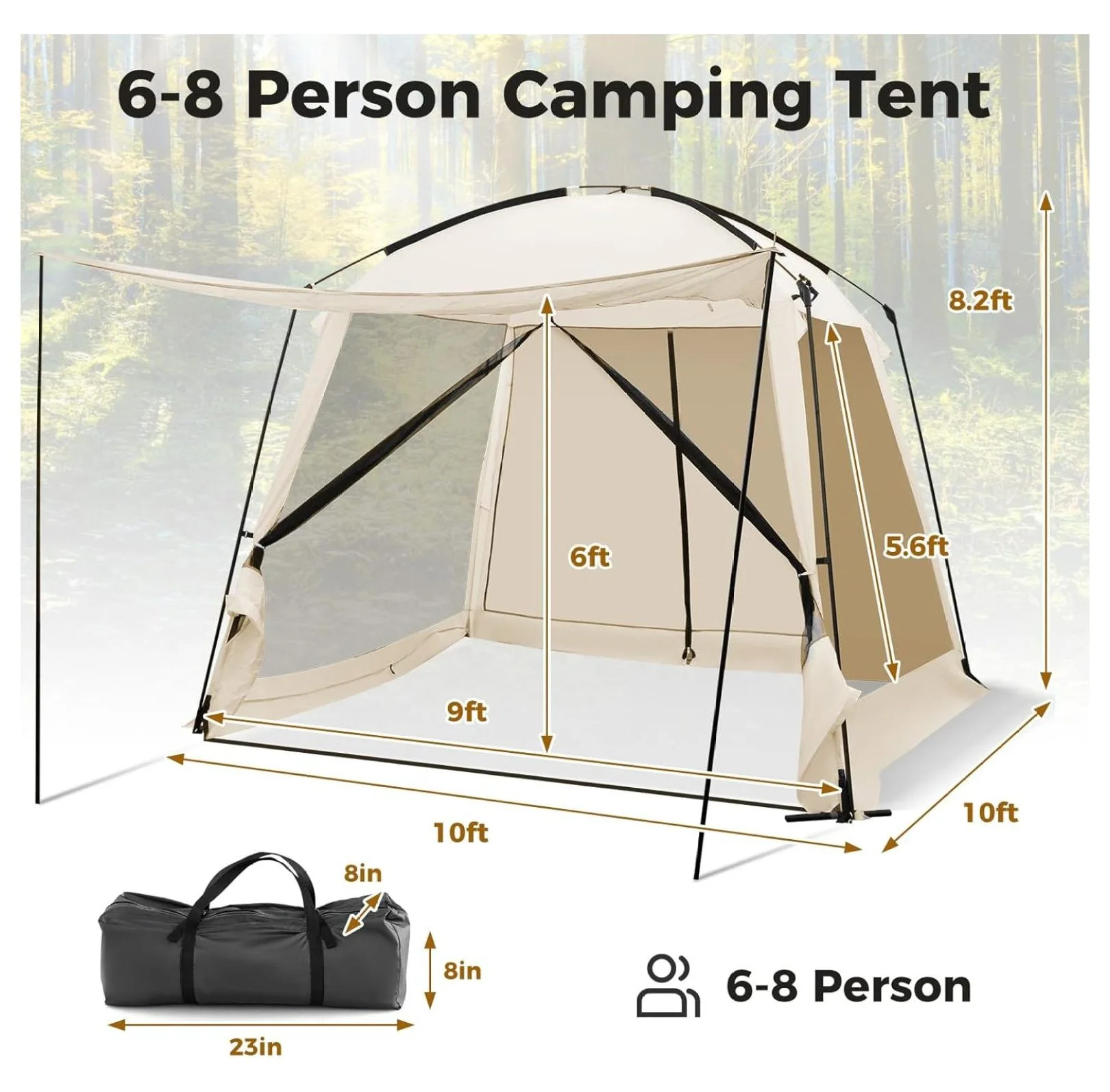 10x10 Screen Tent, Portable Screen House for Camping & Patios - Easy Setup Canopy with Mesh Walls, 2 Doors & Carry Bag Beige - Image 6