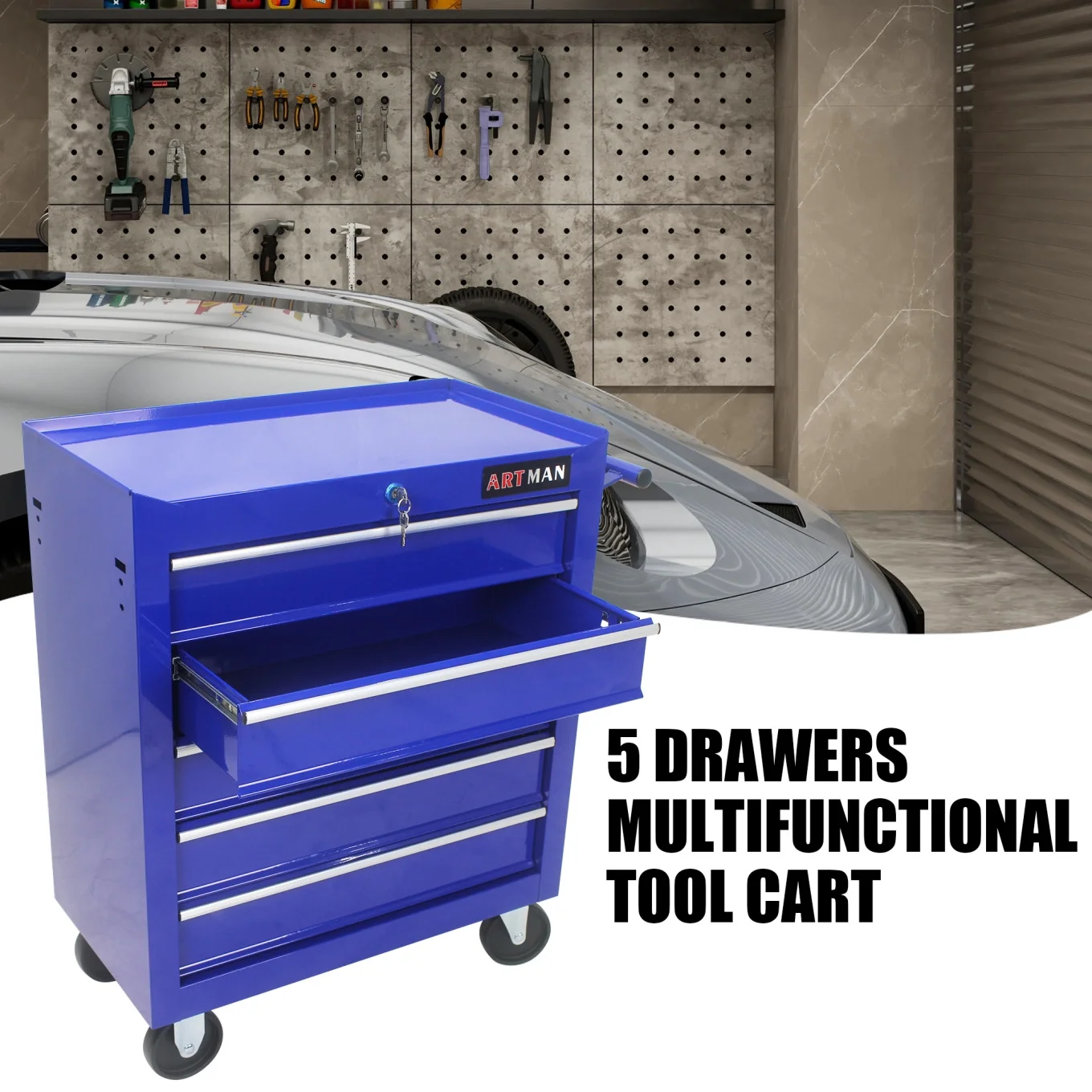 5-Drawer Rolling Tool Chest, Metal Tool Storage Organizer Cart with Locking System and Wheels, Multifunctional Mechanic Tool Cart for Garage, Warehouse, Workshop, Repair Shop, Red - Image 20