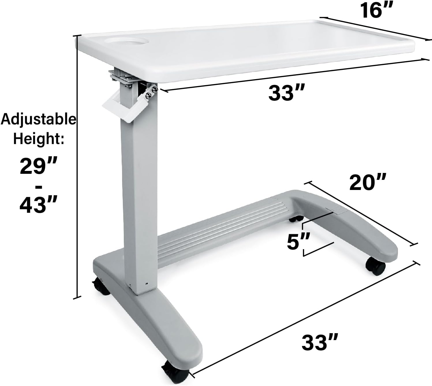 FSA/HSA Eligible Medical Adjustable Overbed Exam Bedside Table with Wheels, Hospital and Home Use, Light Gray - Image 3