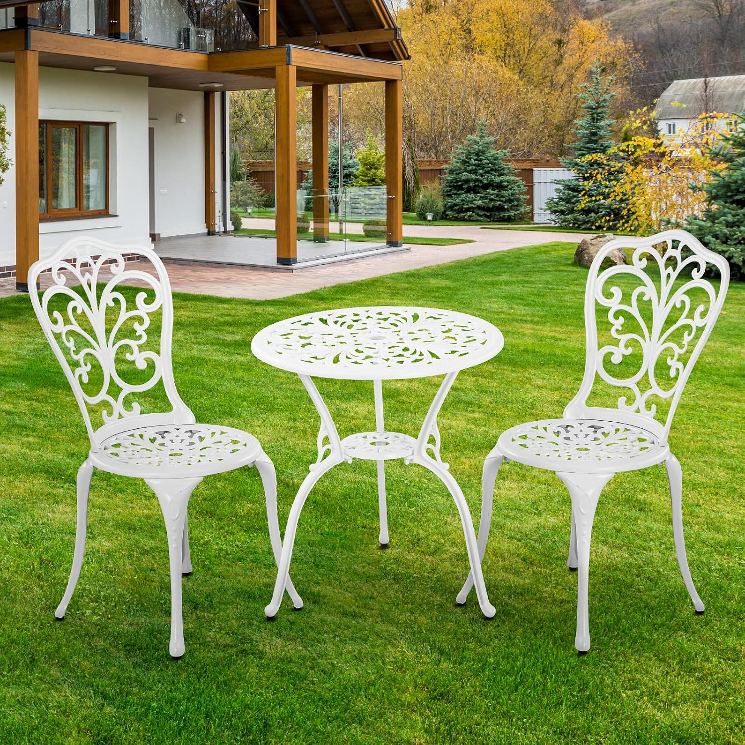 Patio Bistro Set 3 Piece Outdoor,Cast Aluminum Outdoor Bistro Table and Chair Set of 2 with 1.97" Umbrella Hole,All Weather Bistro Table Set for Front Porch Set(Butterfly Black) - Image 7
