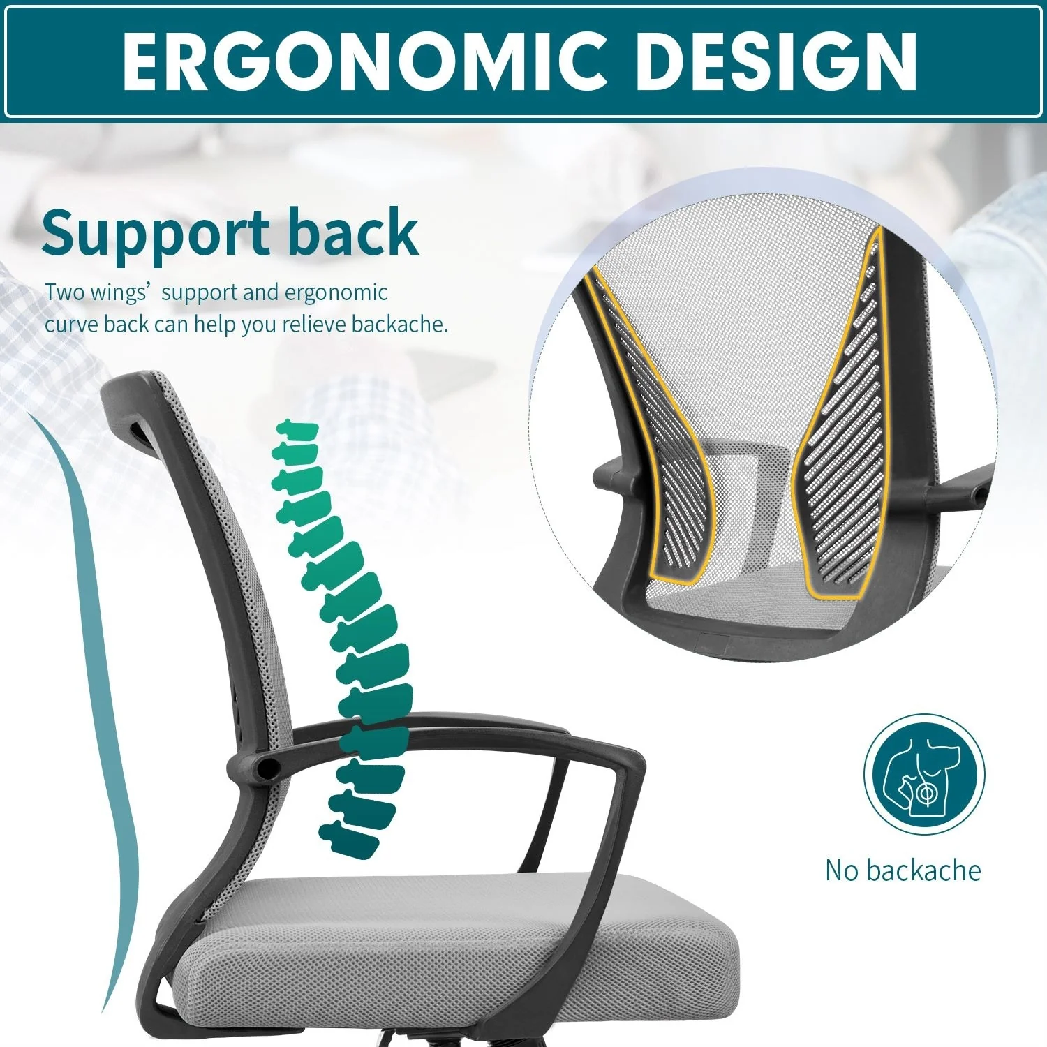 Ergonomic Mesh Office Chair with Lumbar Support, Breathable Computer Desk Chair - Image 35