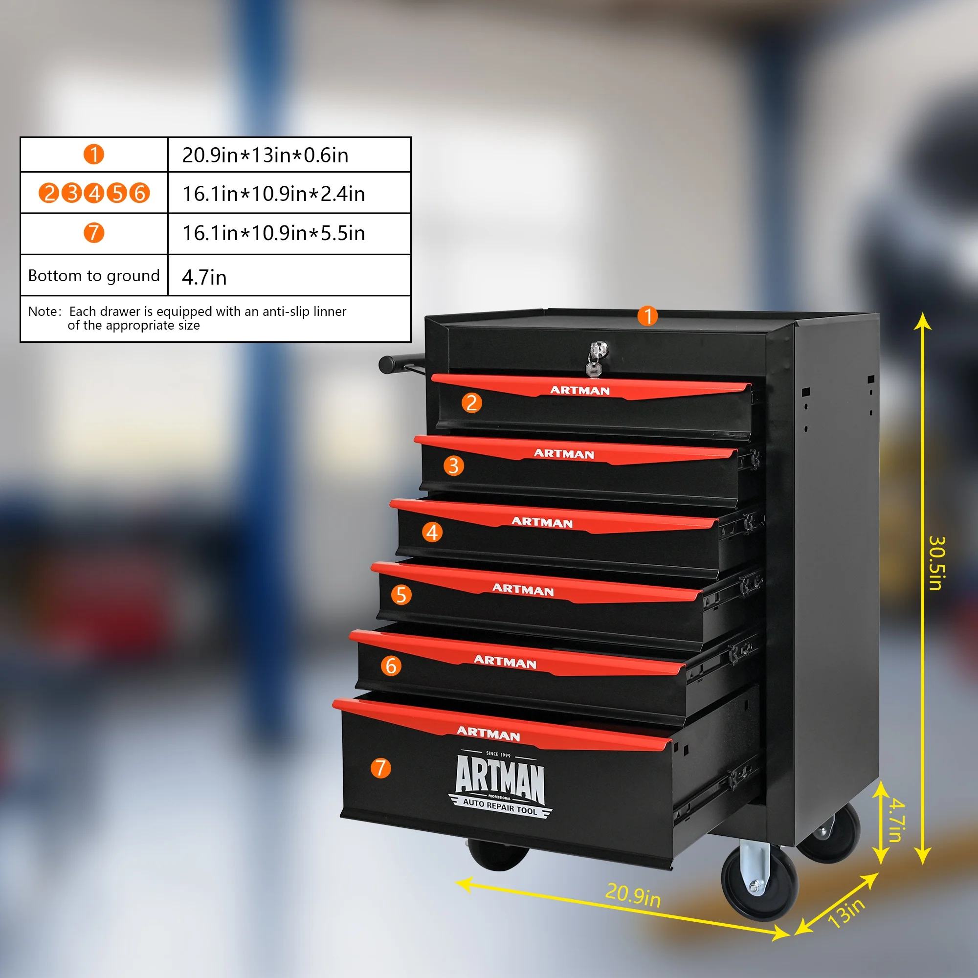 NIGSQJB 30.5"H Rolling Tool Chest Cart with 6 Drawers, 7 Small Tool Boxes Organizers, Lockable Tool Cabinet Storage with Wheels for Garage, Warehouse,Workshop, Repair Shop, DIY, Red - Image 16