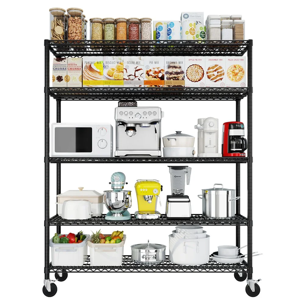 IVV 4-Tier Wire Shelving Unit on Wheels, Rolling Metal Storage Utility Rack, 2500LBS Capacity, Height Adjustable for Restaurant Garage Pantry Kitchen, 55.12"L x 23.62"W x 75.59"H, Black - Image 10