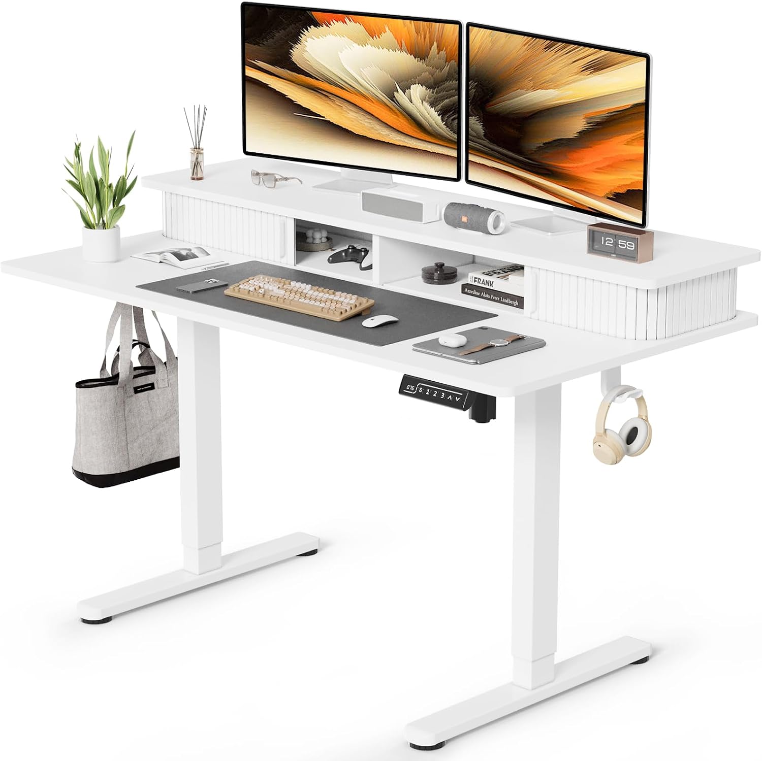 35" Small Electric Standing Desk with Monitor Stand & Drawer Stand Desk - Image 6
