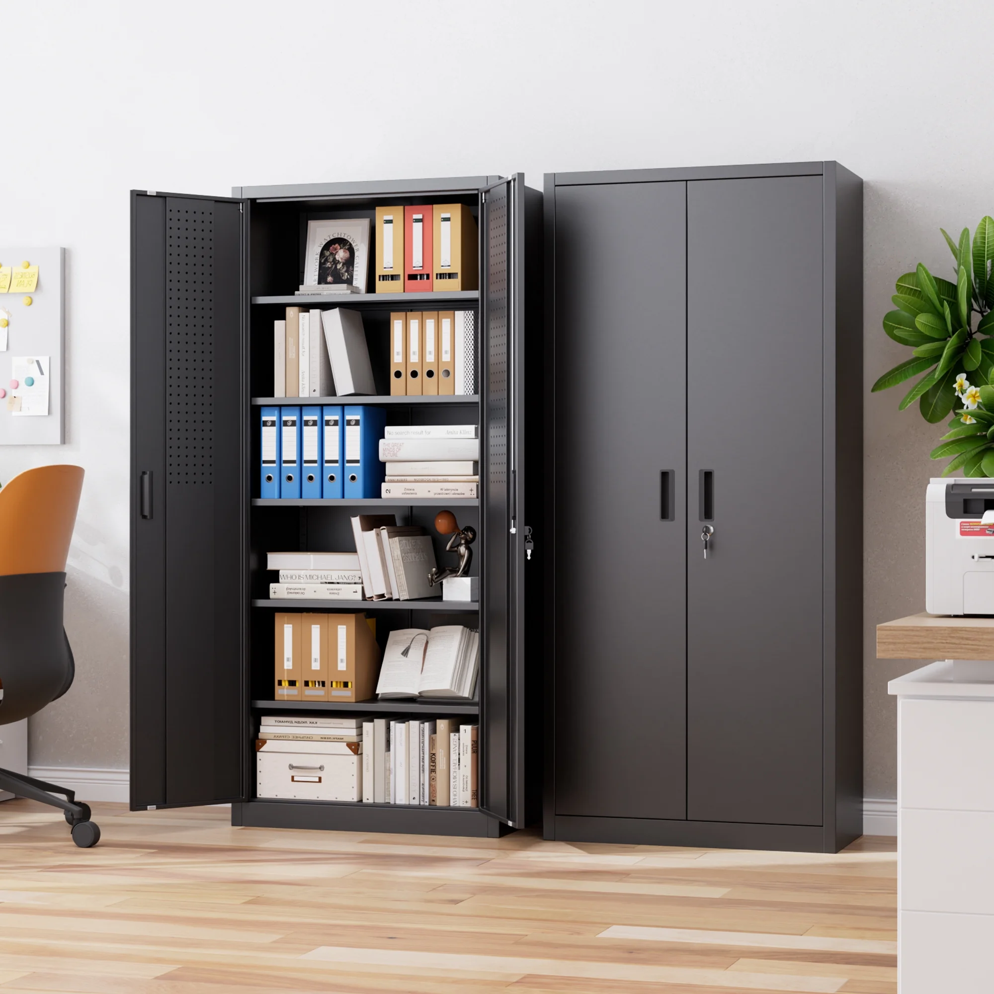 Aobabo Metal Storage Cabinet with Lock & Pegboard,Garage Storage Cabinet with 5 Adjustable Shelves,Tool Storage Cabinets for Home Office Garage,Assembly Required,Black - Image 65