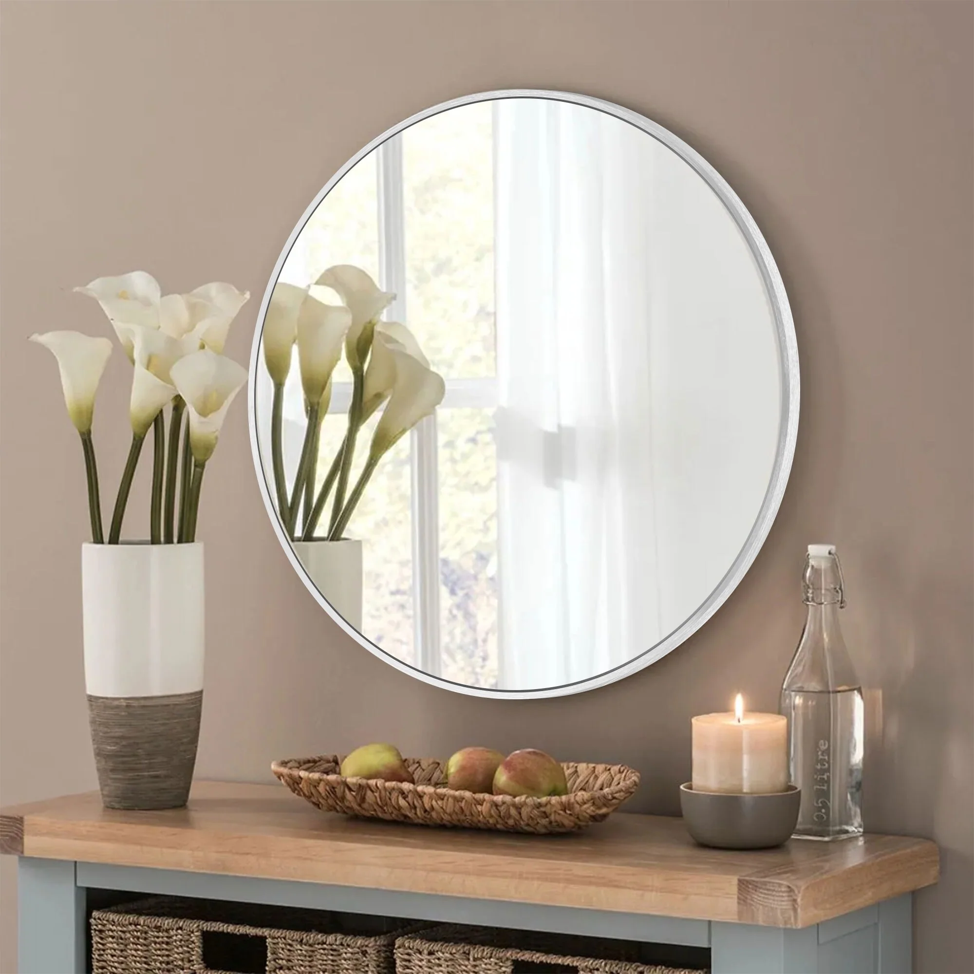 Modern Round Bathroom Vanity Mirror, Wall Mounted Circular Mirror for Bathroom, Bedroom and Home Decor - Image 8