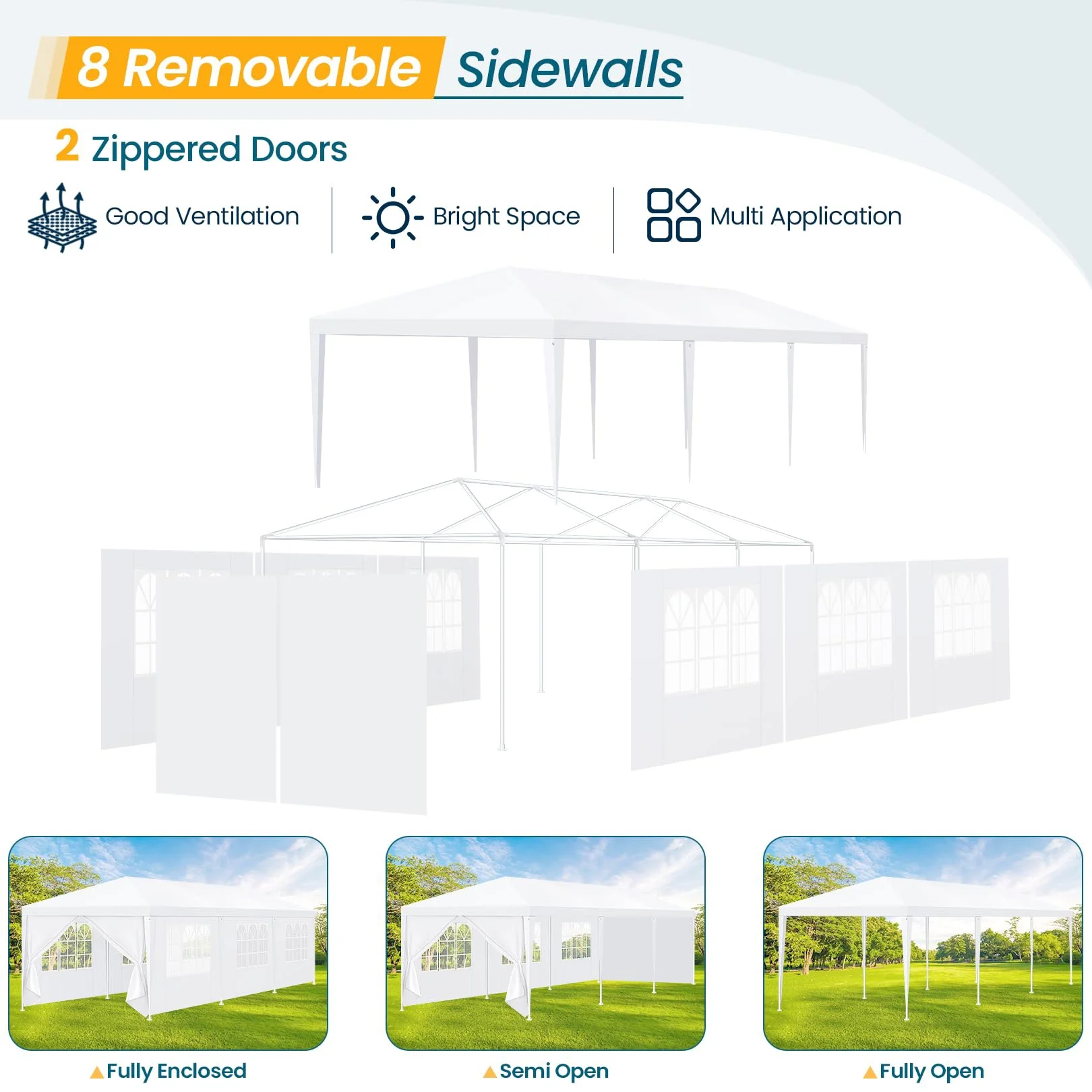 Hoteel Party Tent 10x20 Canopy Tents for Parties with 4 Removable Sidewalls, Patio Camping Gazebo, Portable Tent for Parties, Weddings, BBQ, Waterproof, White - Image 12