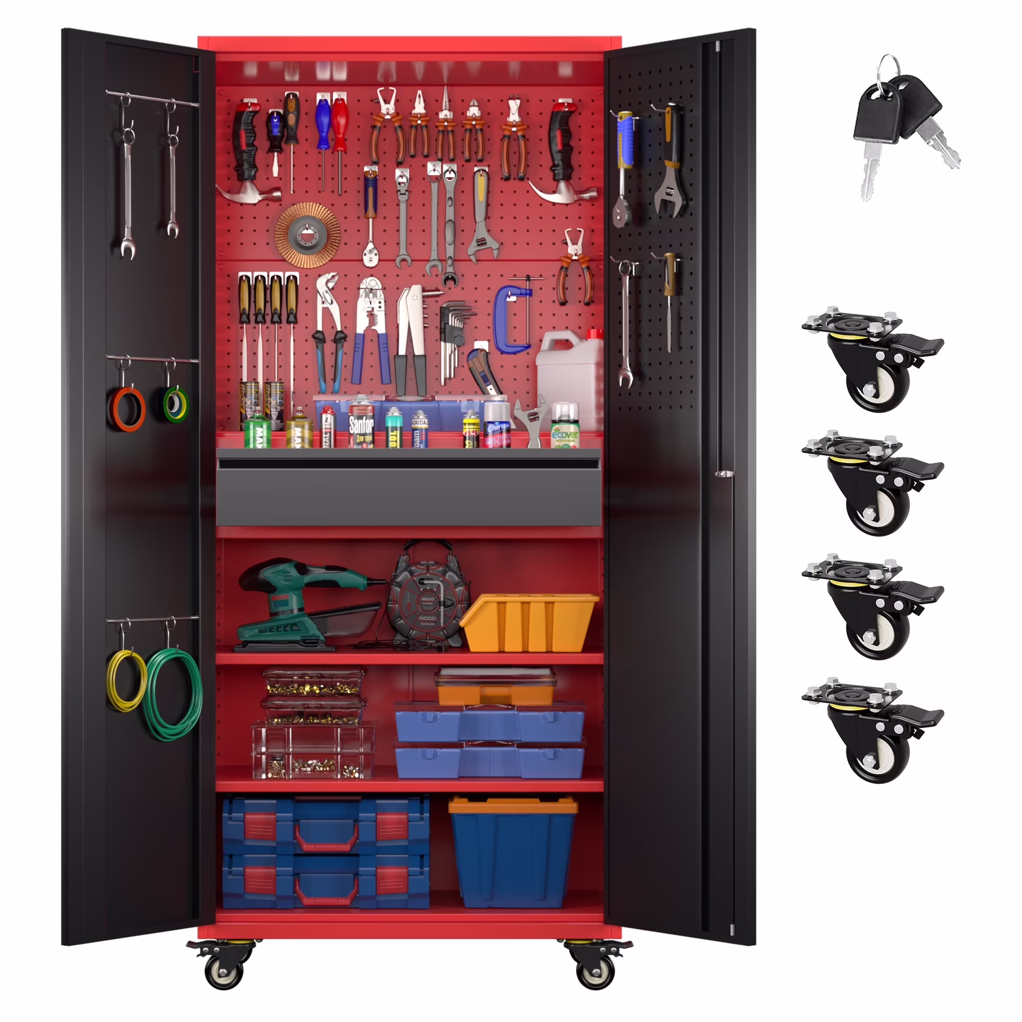 Aobabo Metal Storage Cabinet with Lock,Garage Storage Cabinet with Wheels,72In Steel Storage Cabinet for Garage Home Storage, Black Required-Assembly - Image 49