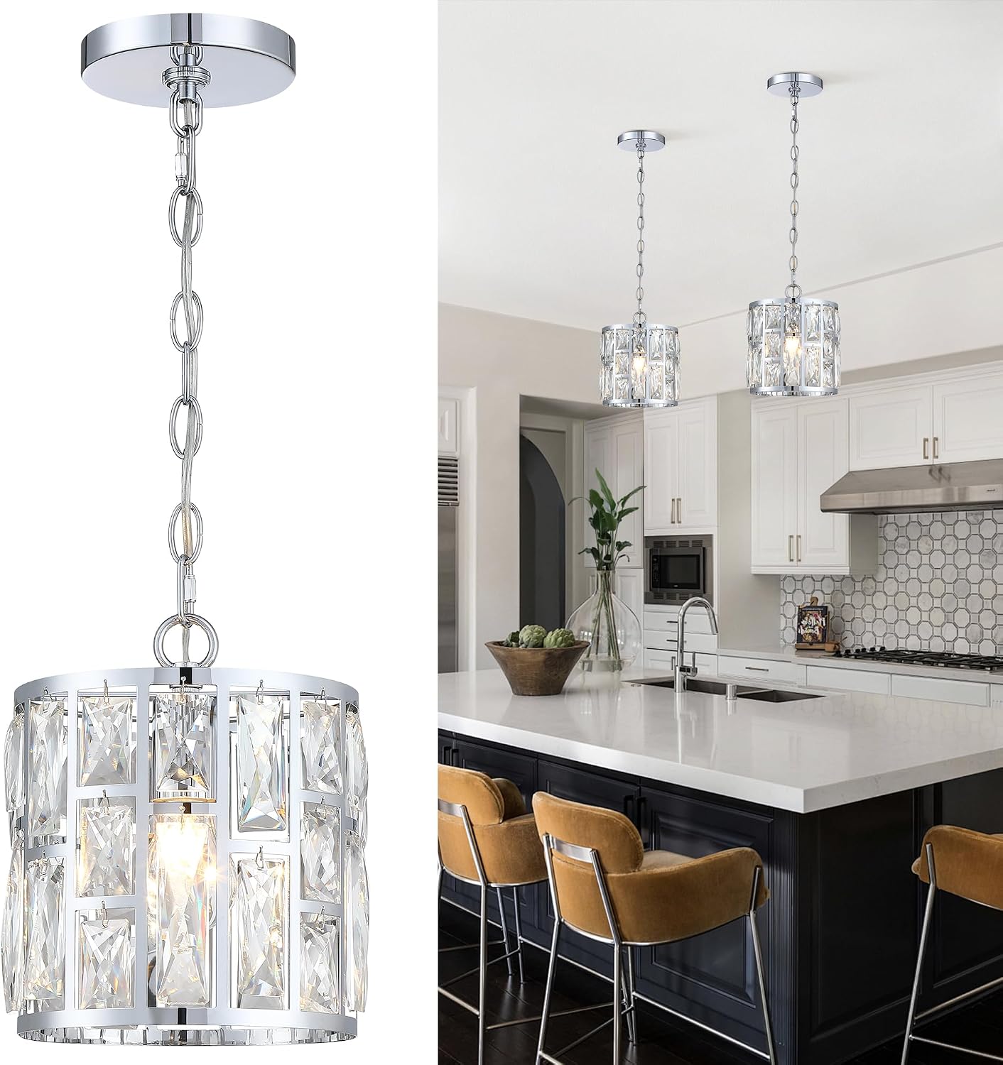 Modern Crystal Pendant Light Fixture 3-Pack, Matte Black Finish Hanging Lighting, Crystal Chandelier for Living Room, Kitchen, Hallway - Image 7