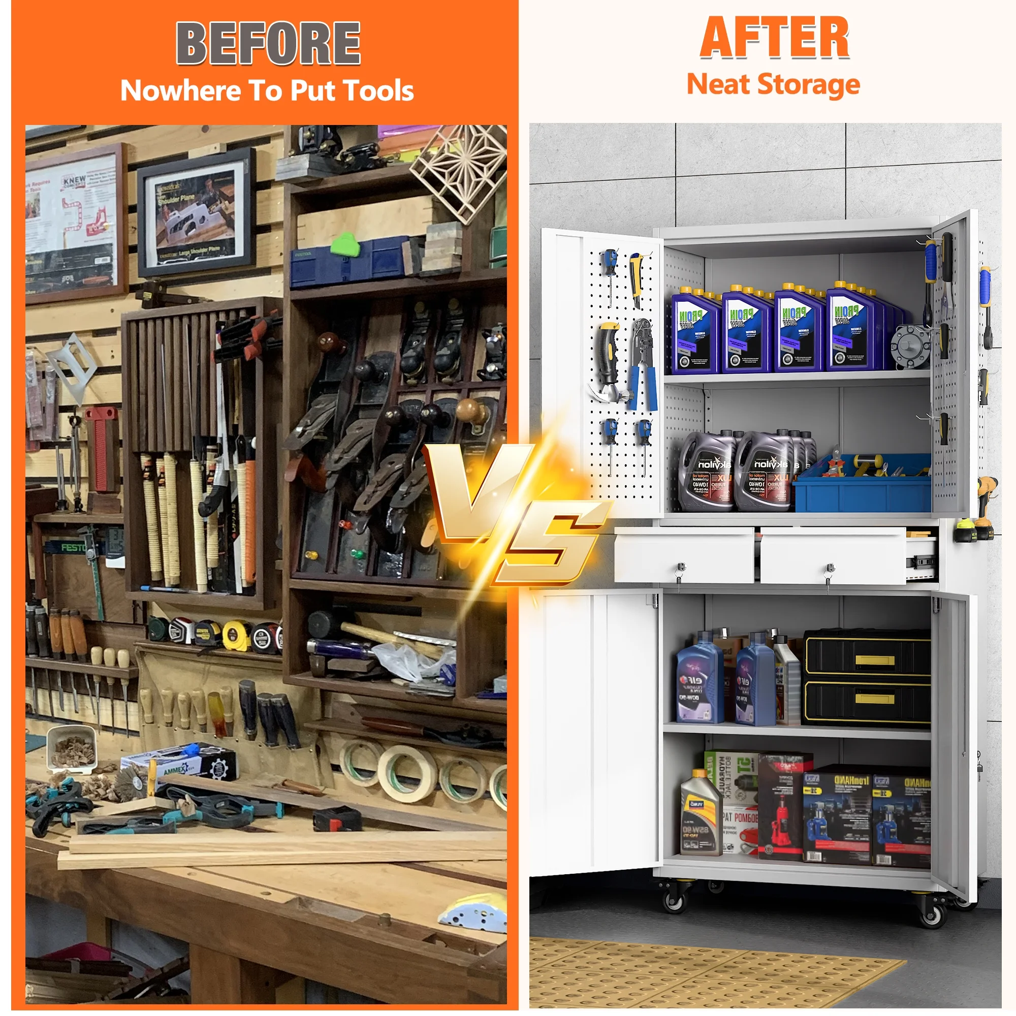 SUPEER 71" Metal Storage Cabinets with Wheels and Pegboards, Industrial Cabinet with 2 Drawers and 2 Adjustable Shelves,, Assembly Required - Image 36