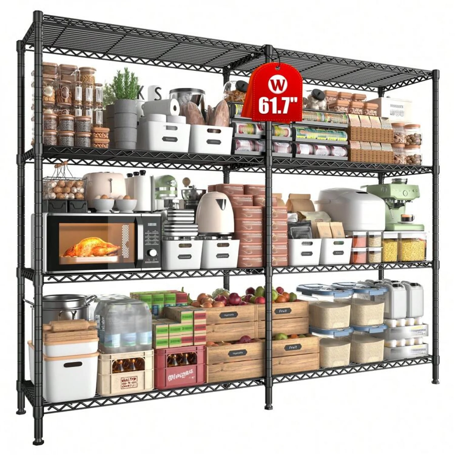 NTGFU 1500 LBS Storage Shelves, 61.7"W Wire Shelving Unit, 5 Tier Metal Shelving for Storage, Rack Shelves for Storage, Heavy Duty Garage Shelf, Pantry Shelves, Kitchen Shelving - Image 8