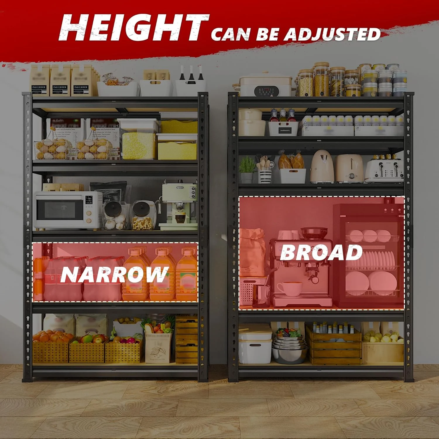 Storage Shelves 5 Tier Garage Shelving Heavy Duty Adjustable Garage Shelves, Utility Rack Shelf, Shelving Units for Storage Warehouse Pantry Closet, 35.5" W x 11.9" D x 72" H, 4 Pack - Image 6