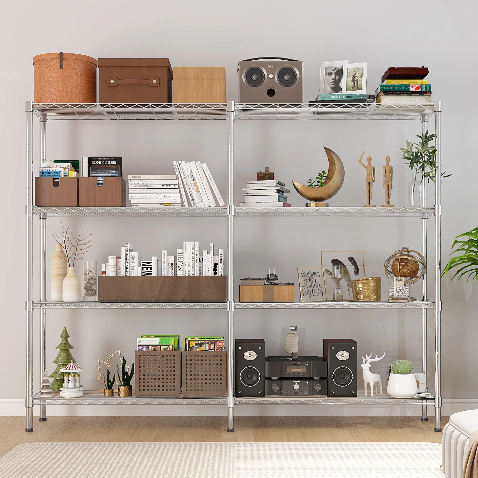 Zimtown Heavy Duty Storage Shelves, 63"W Wire Shelving Unit, Adjustable 4 Tier Metal Shelves Organizer Silver for Pantry Kitchen Basement, 1500 lbs Capacity - Image 40