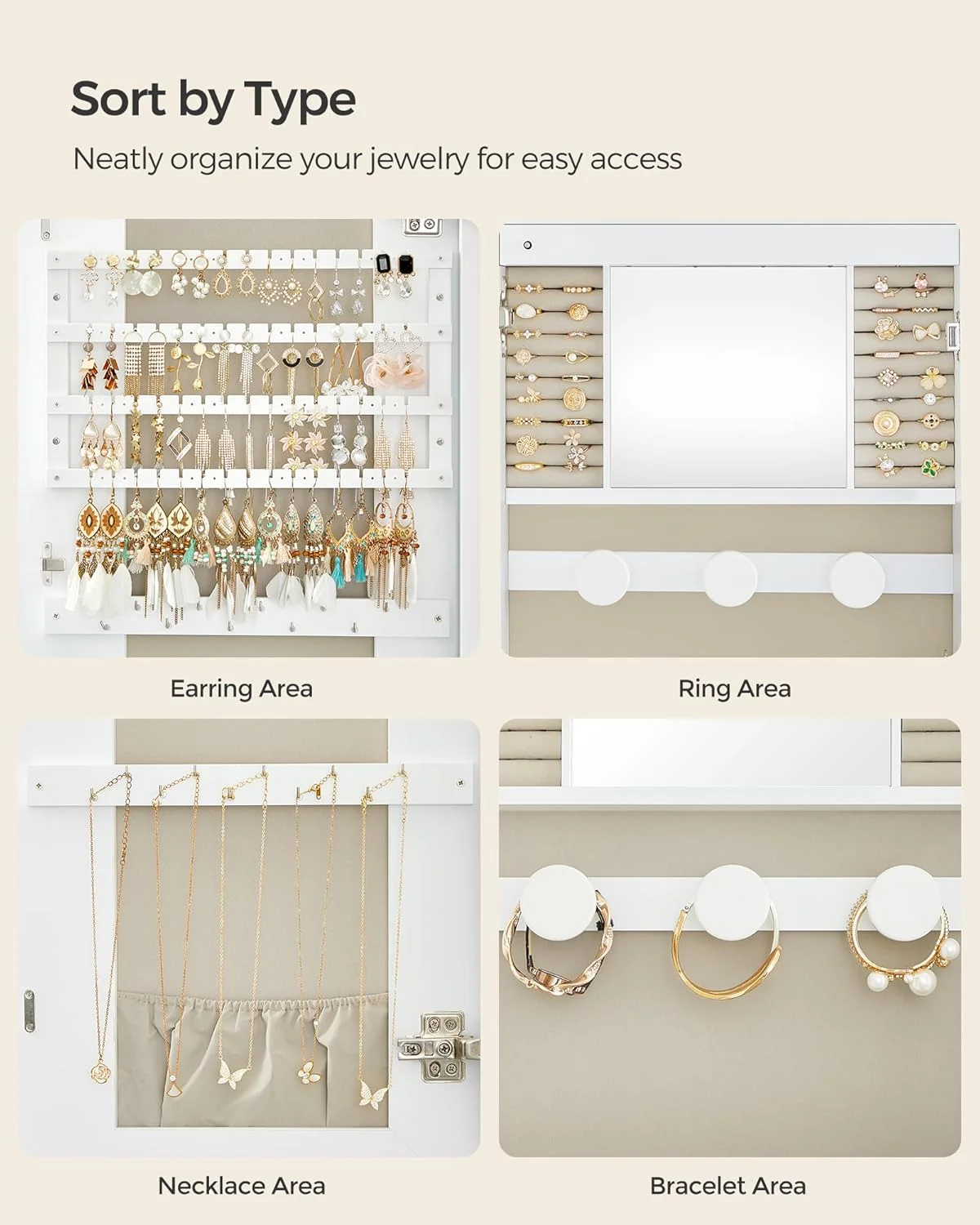 LED Jewelry Organizer Cabinet, Wall or Door Mounted Jewelry Storage Mirror with LED Lights - Image 7