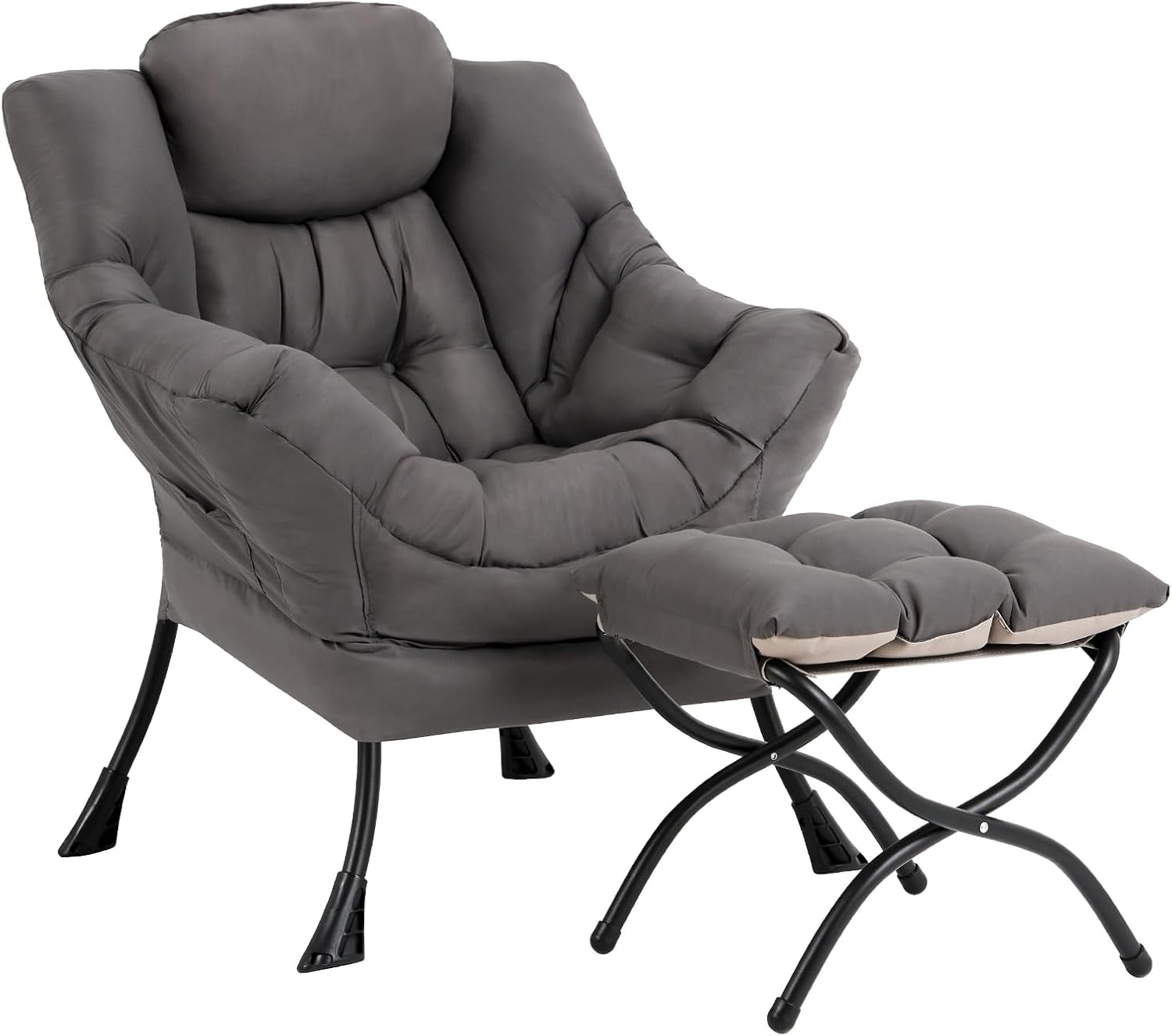 Lazy Chair with Ottoman, Reading Chair with Footrest, Jet Black - Image 10