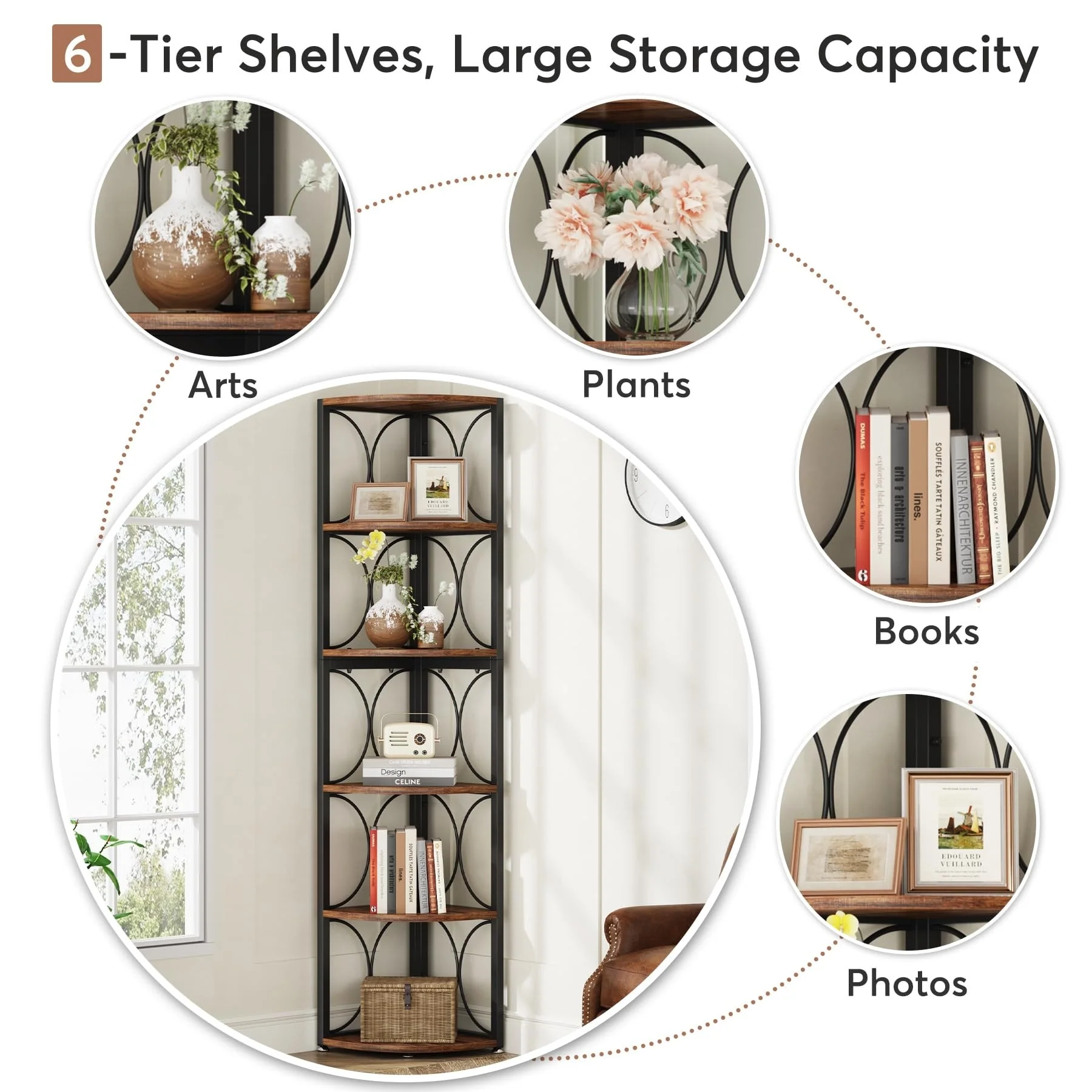 67 Inch Tall Corner Shelf, Freestanding Corner Bookshelf and Storage Shelving Unit - Image 11
