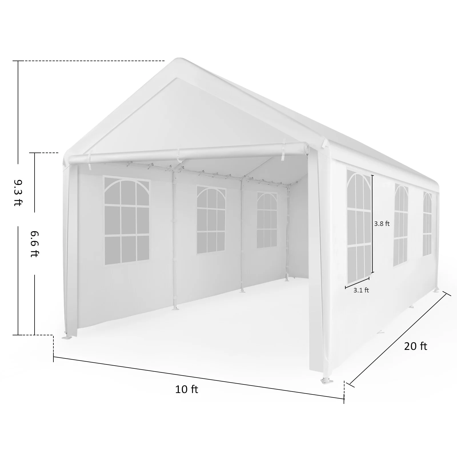 Abba Patio 10X20 ft Outdoor Canopy Carport Portable Car Tent Garage Shelter, White - Image 6