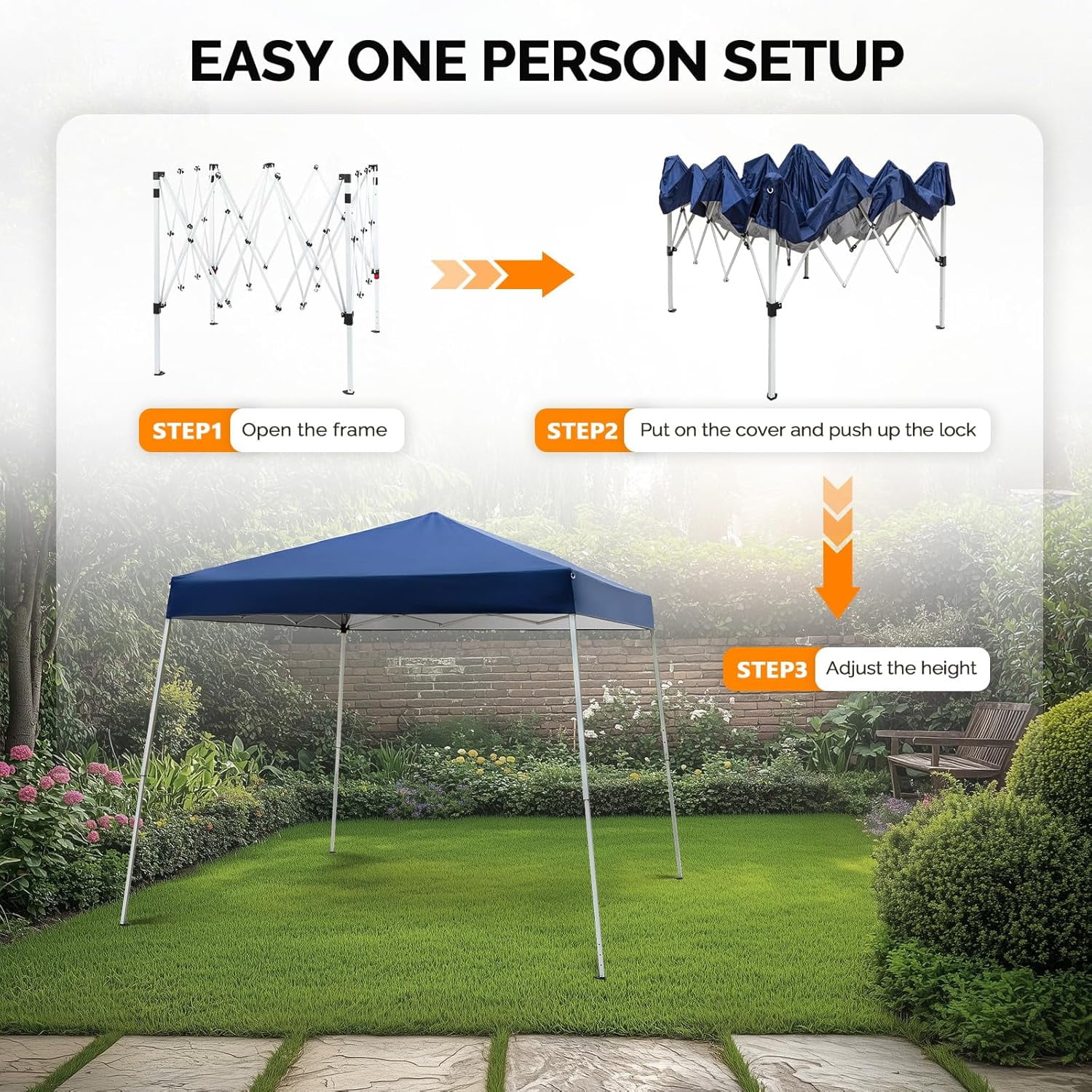 6x6 ft Pop Up Canopy Tent, Outdoor Foldable Portable Canopy for Camping, Patio, Easy Up Gazebo with Carry Bag Slant Legs - Image 4