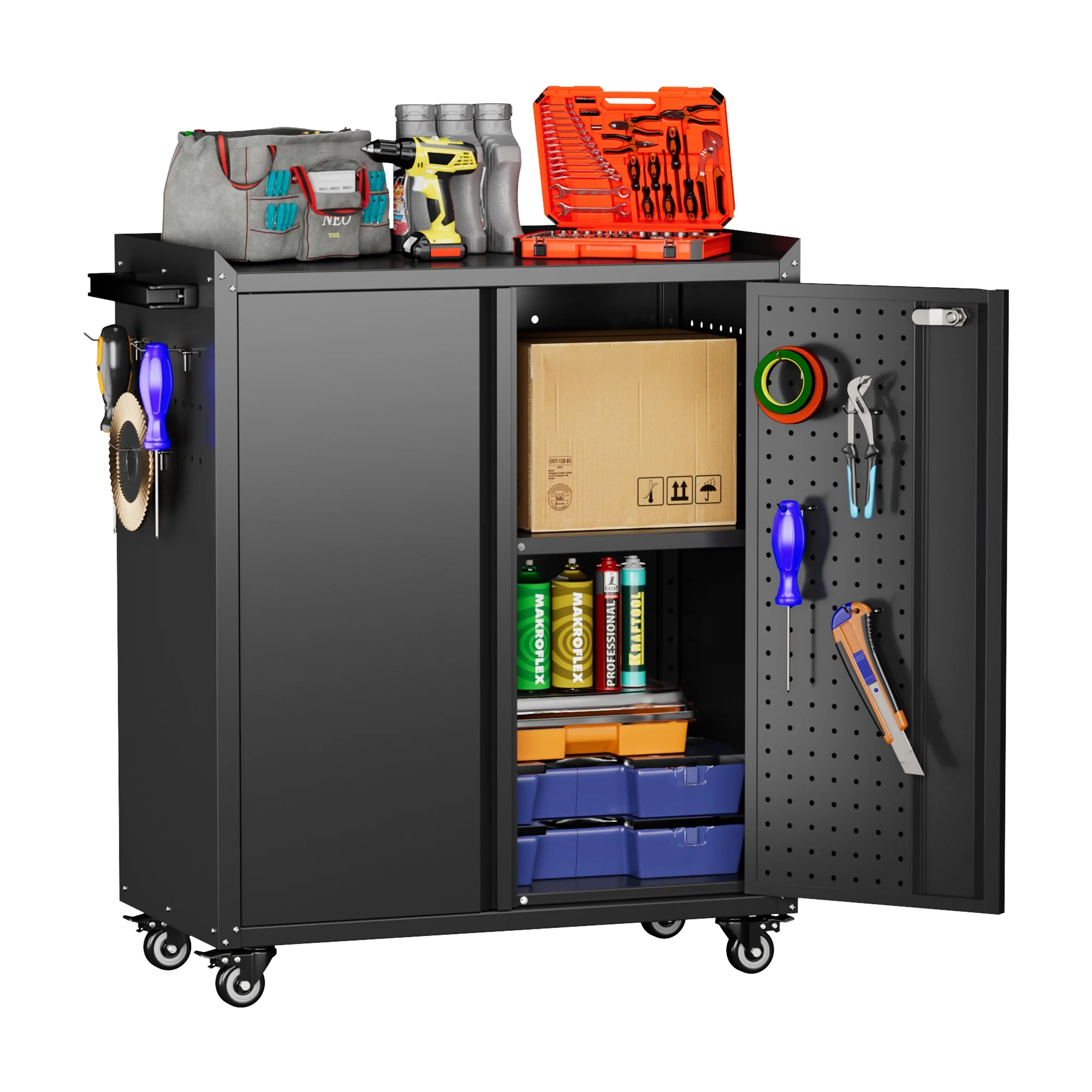Gaeanet Rolling Tool Storage Cabinet with 5 Adjustable Shelves and Pegboard,Metal Garage Storage Cabinet with Wheels for Garage Home Office Utility Room,71" H-32" W-16" D,Required Assembly, Black - Image 44