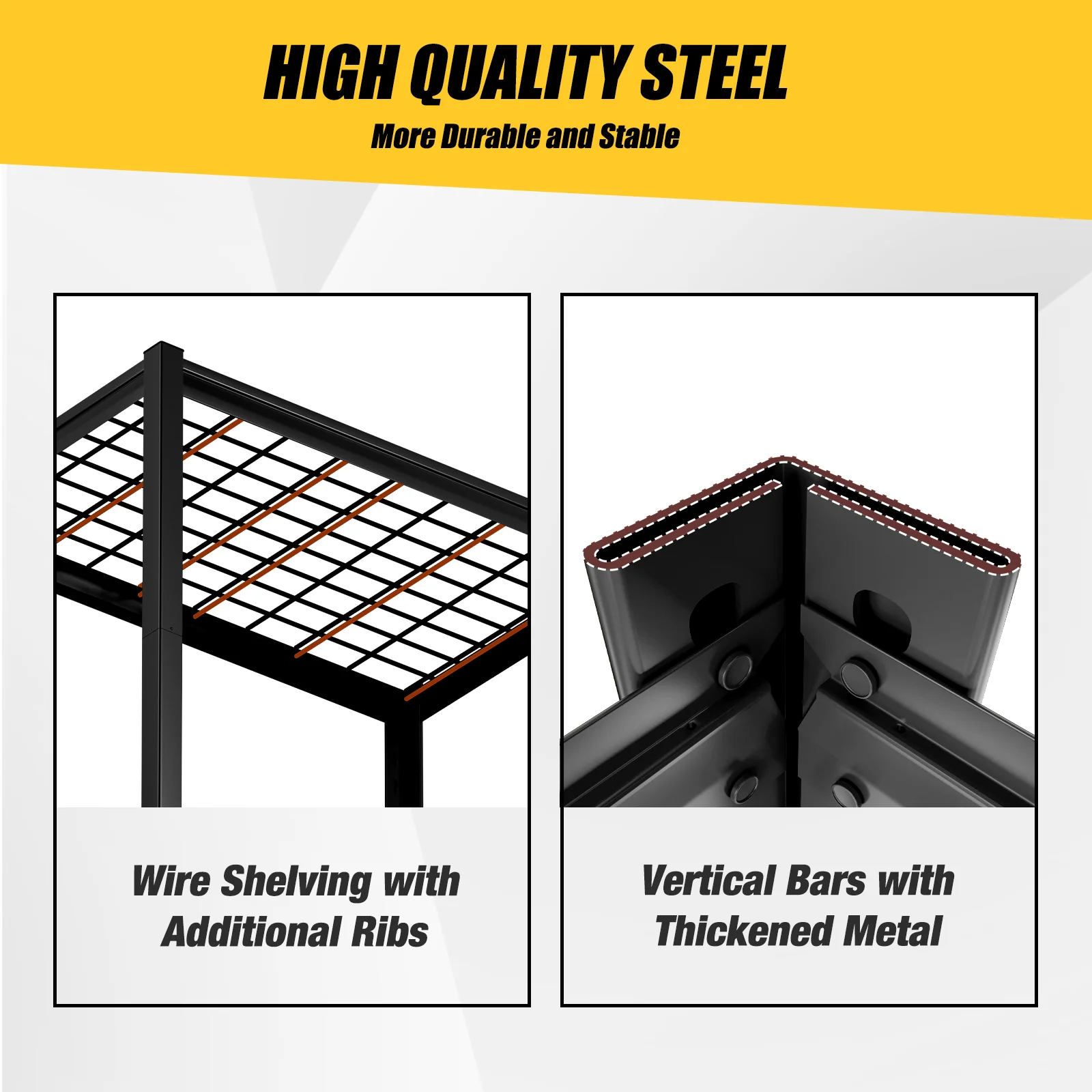 Alvantor 5-Tier Heavy Duty Storage Shelves Unit, 3000LBS Capacity Metal Shelving Rack,Black - Image 4