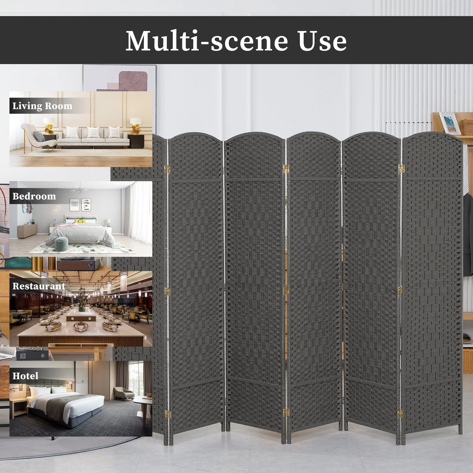 6 FT Tall Woven Fiber Room Divider, Freestanding Folding Privacy Screen - Image 28