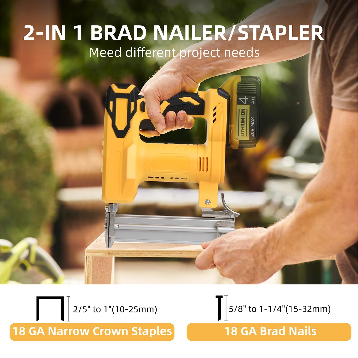 18 Gauge Brad Nailer Compatible with Dewalt 20V MAX Battery(NO Battery), Narrow Crown Stapler, 2 in 1 Cordless Nail Gun with 1000 Nails and 1000 Staples for Home Improvement, DIY and Woodworking - Image 2
