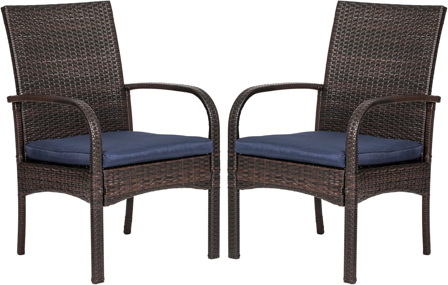 Outdoor Wicker Patio Dining Chairs with Padded Cushions Set of 2: Porch Rattan Chairs Club Chairs with High Back and Deep Seating 350lbs, Brown - Image 2