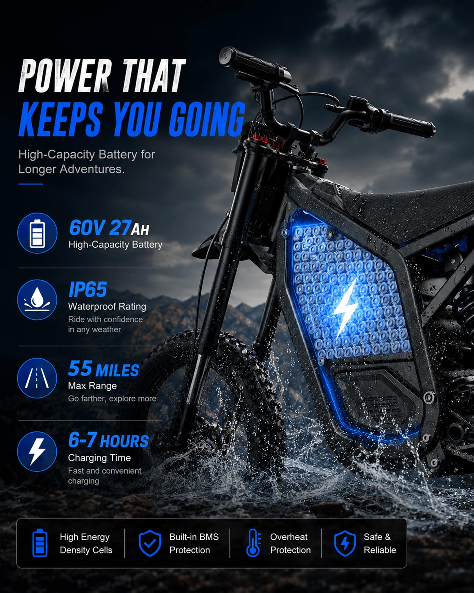 Electric Dirt Bike 5500W Peak Power, Electric Motorcycles - Image 5