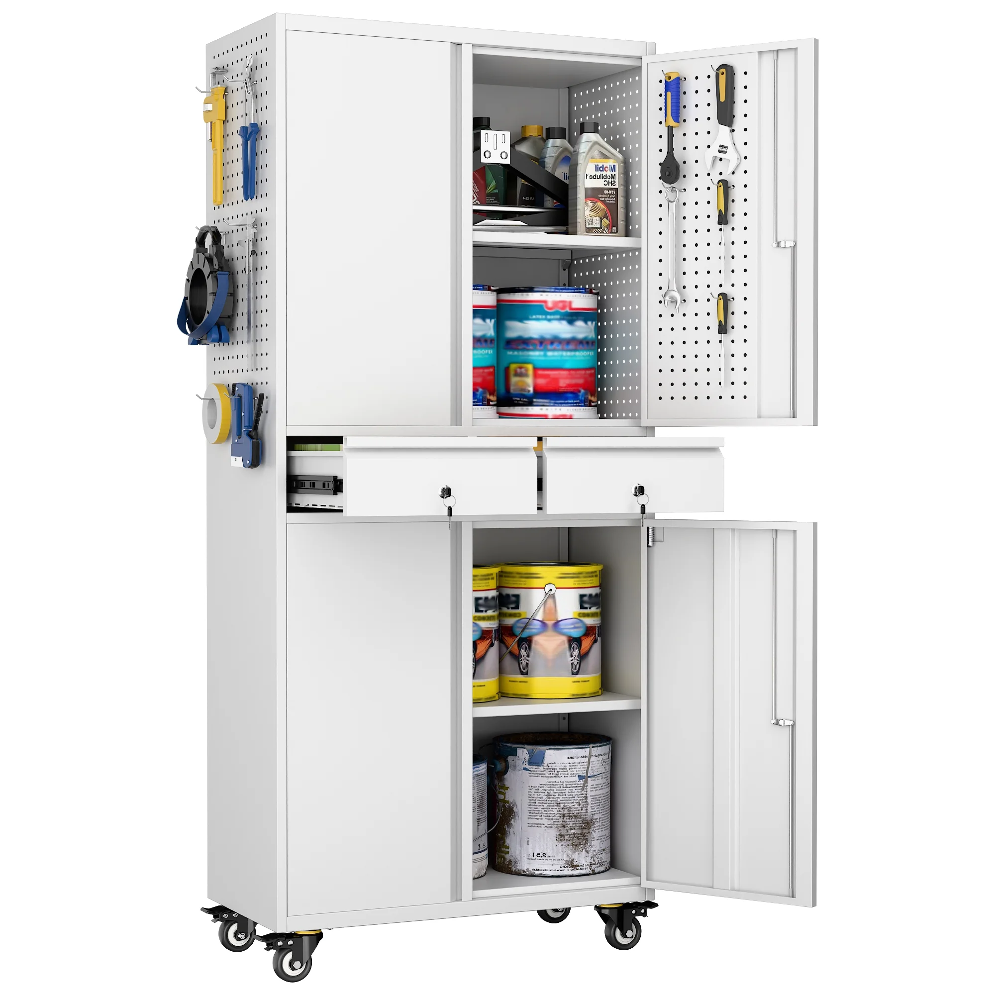 SUPEER 71" Metal Storage Cabinets with Wheels and Pegboards, Industrial Cabinet with 2 Drawers and 2 Adjustable Shelves,, Assembly Required - Image 79