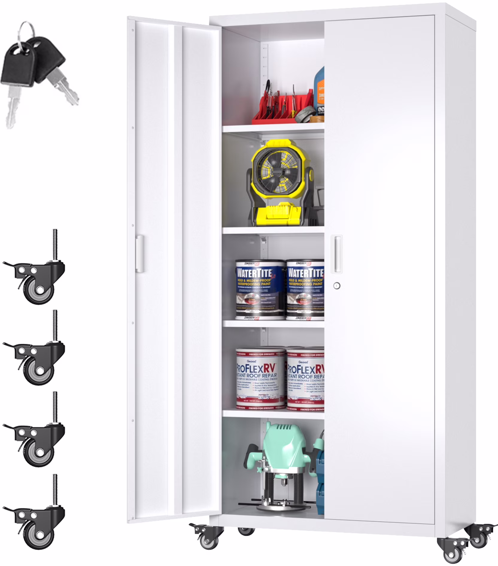 SUPEER 71" Metal Storage Cabinets with Wheels and Pegboards, Industrial Cabinet with 2 Drawers and 2 Adjustable Shelves,, Assembly Required - Image 26
