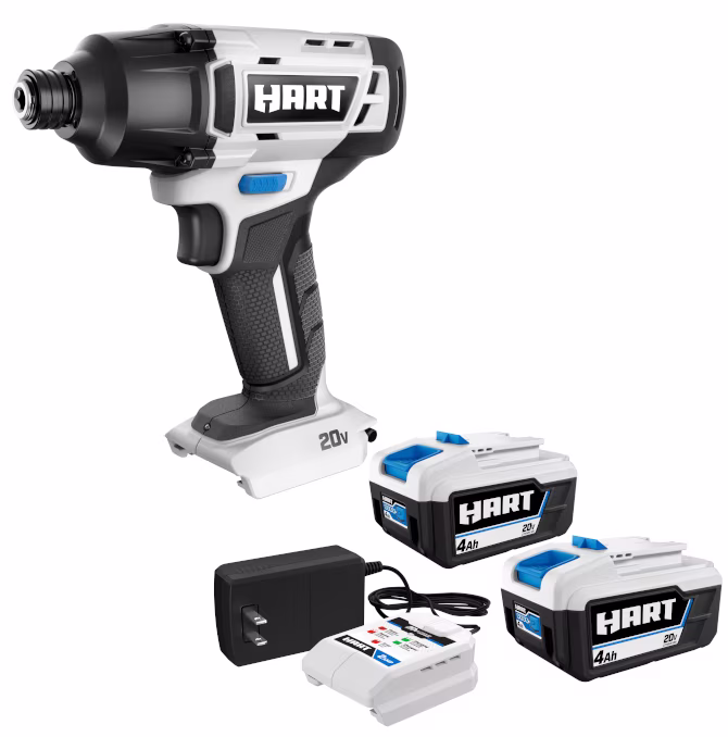 HART 20-Volt Cordless 1/4- Hex Impact Driver 2-Pack 4AH Battery Kit Bundle